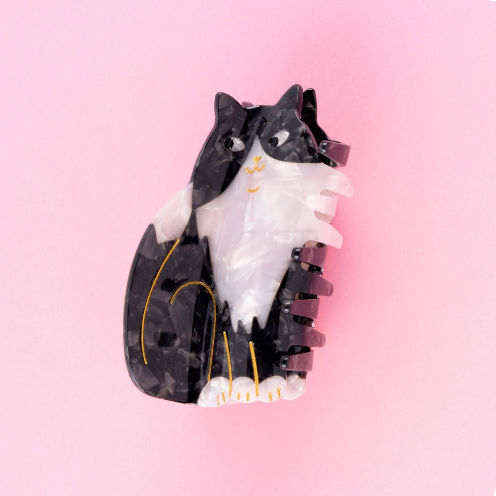 Sort-hvid kat, hårklemme