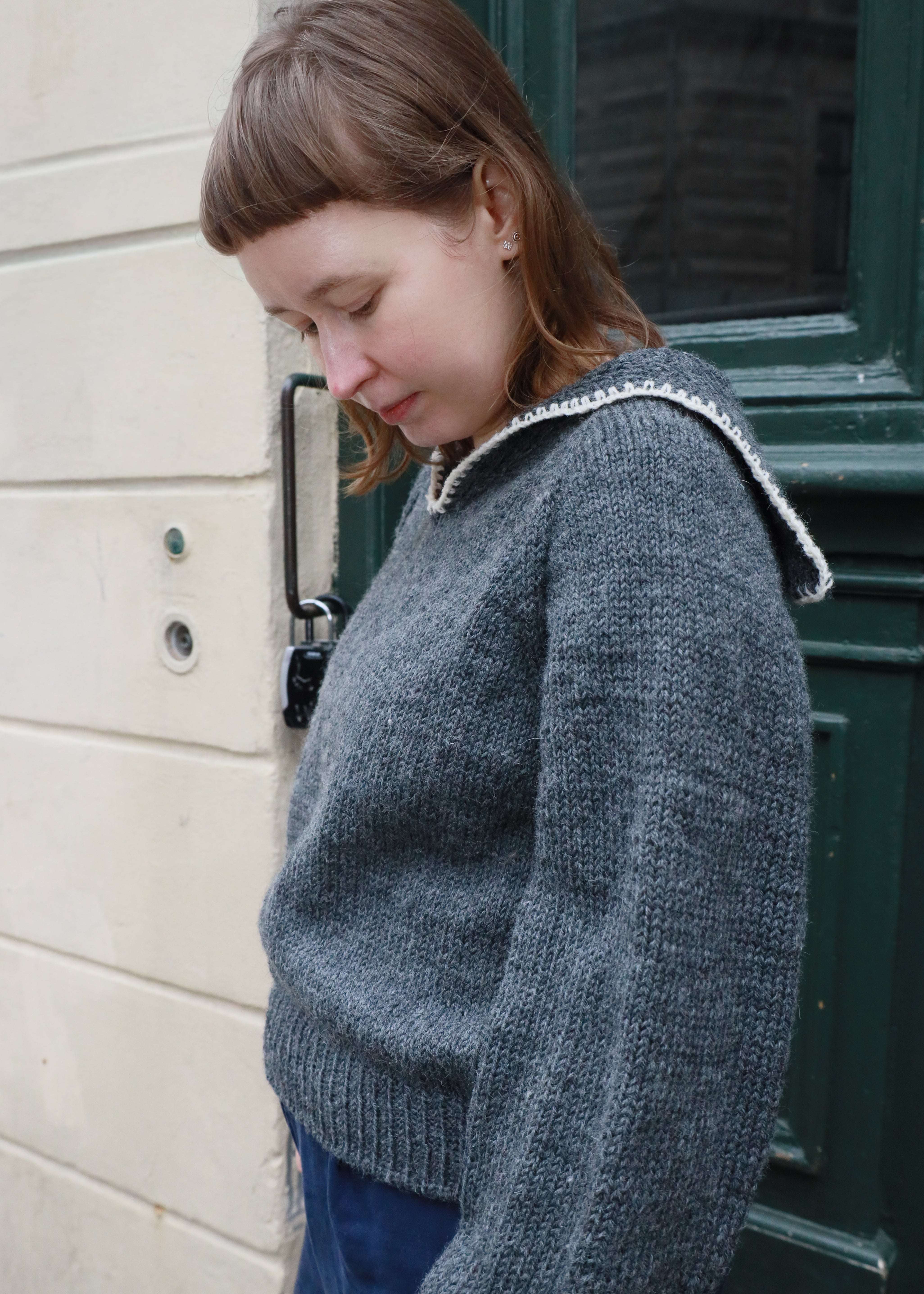 Sailor collar sweater - grå/hvid