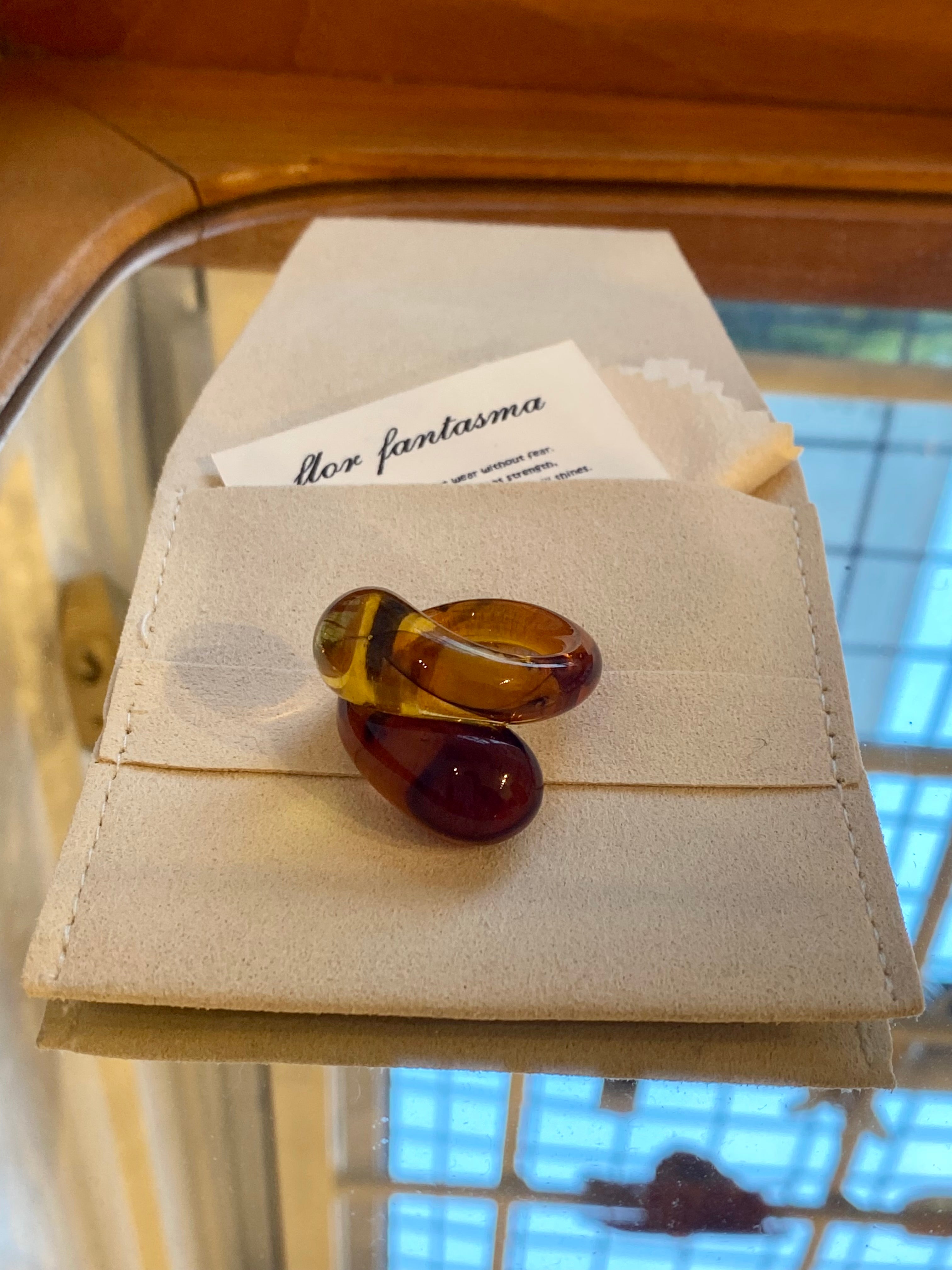 Glas ring - Two drops - Rav/brun