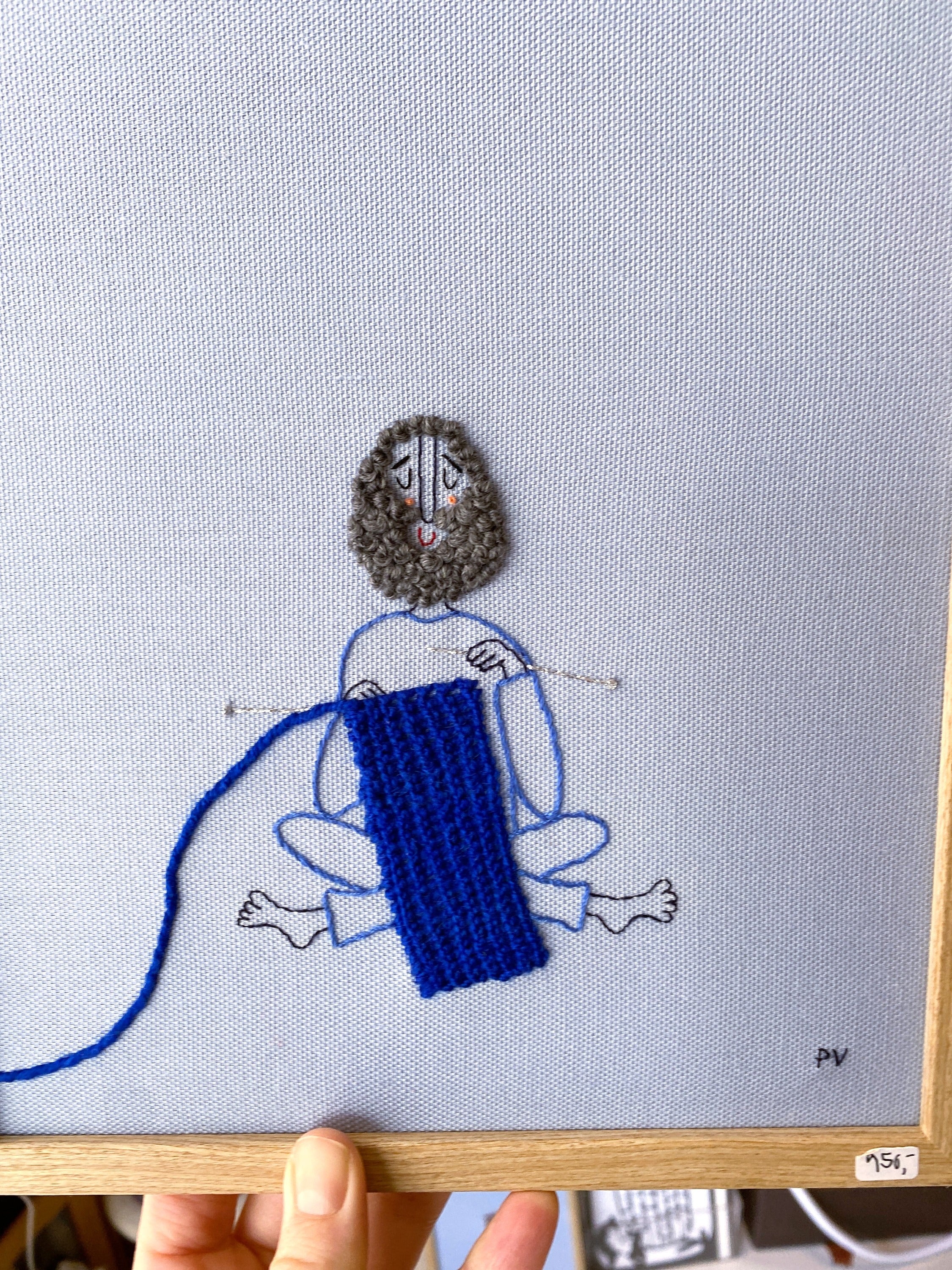 framed Embroidery - silver fox strikkemand