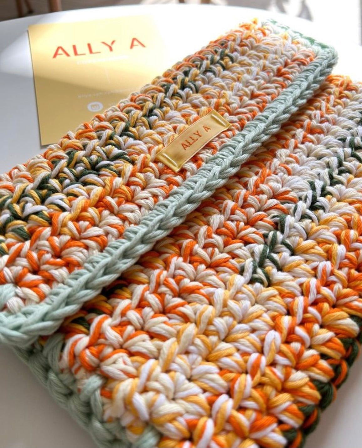 Crochet Clutch, Orange/Green