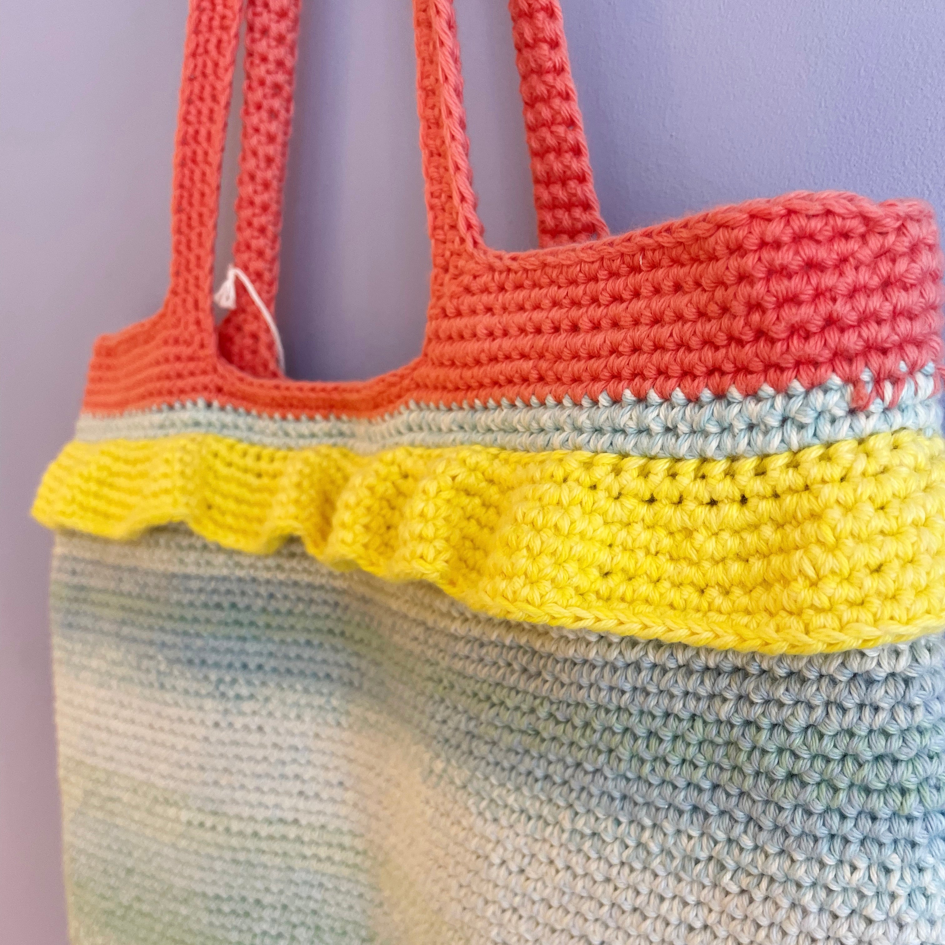 Crochet bag, blue/yellow
