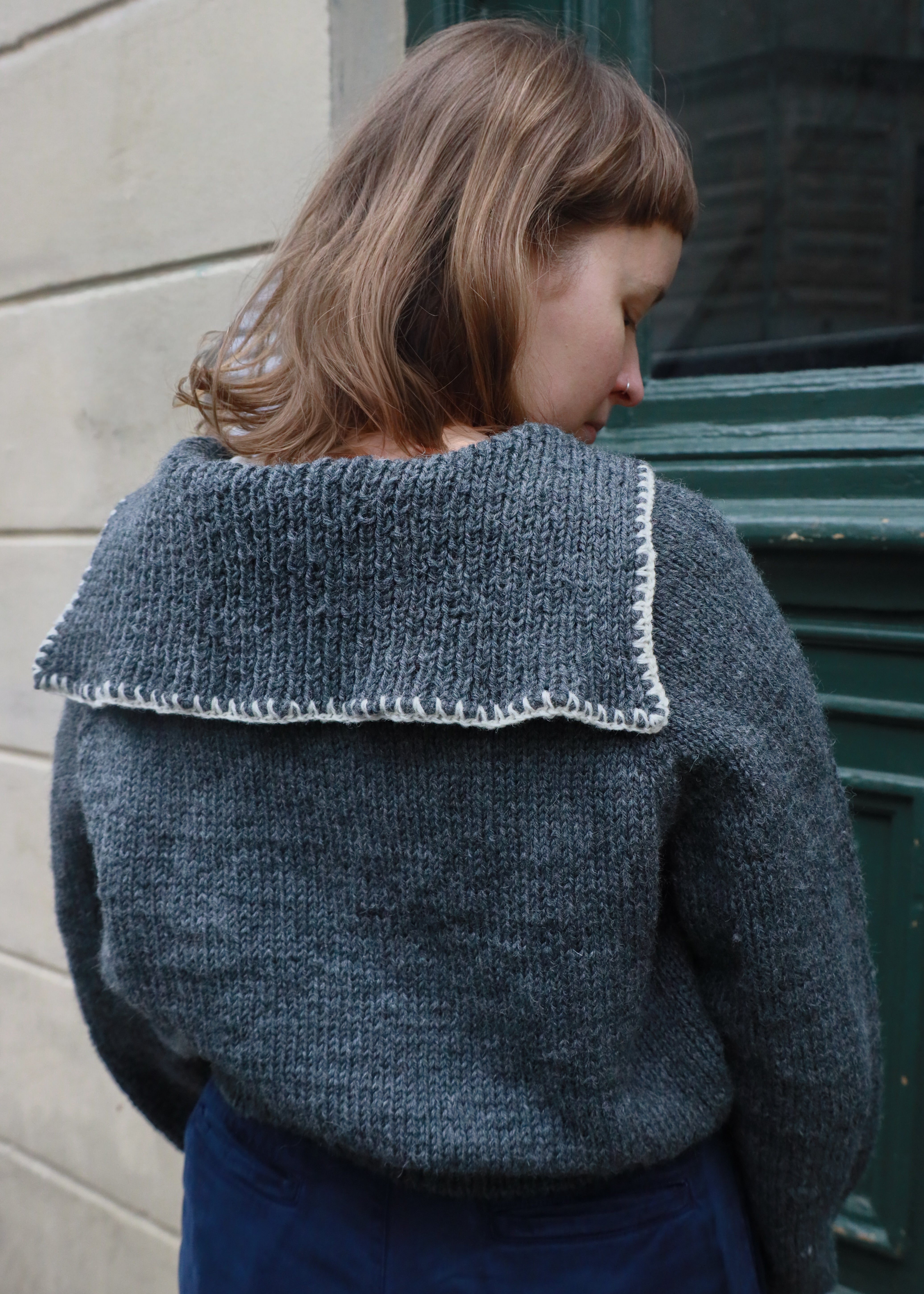 Sailor collar sweater - grå/hvid