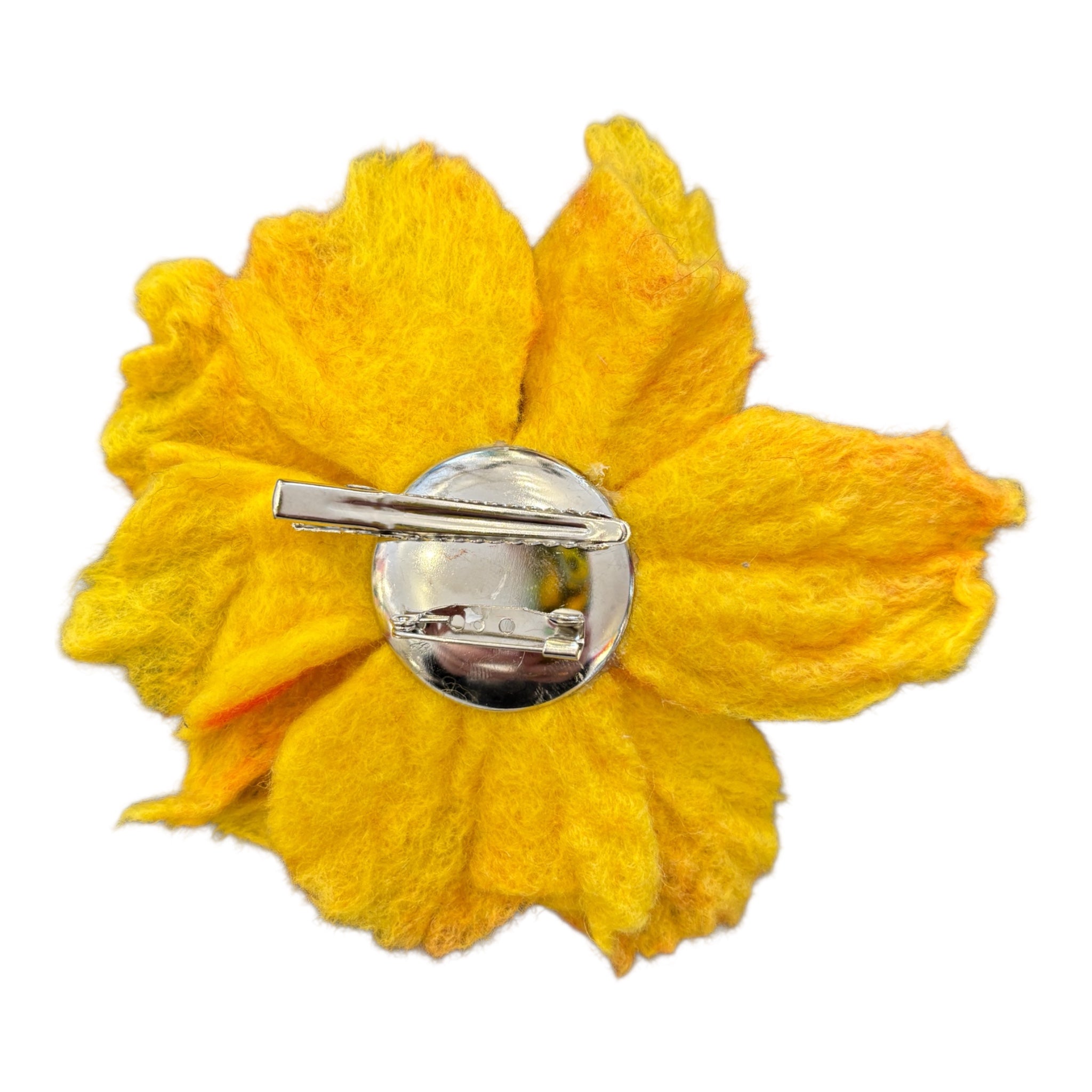 Unika broche filtet gul/rød blomst