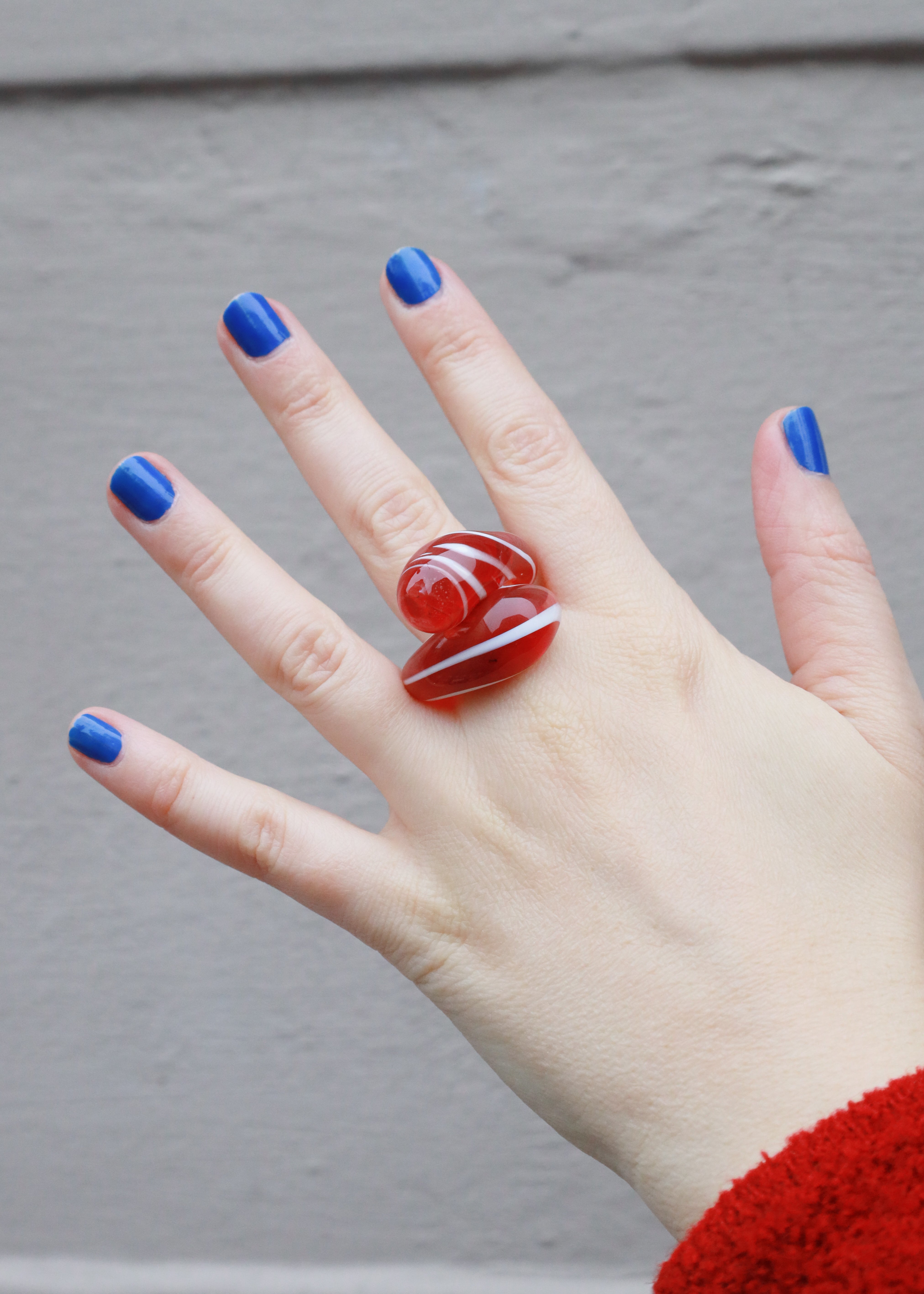 Glas ring - Two drops - Rød/hvid stribet