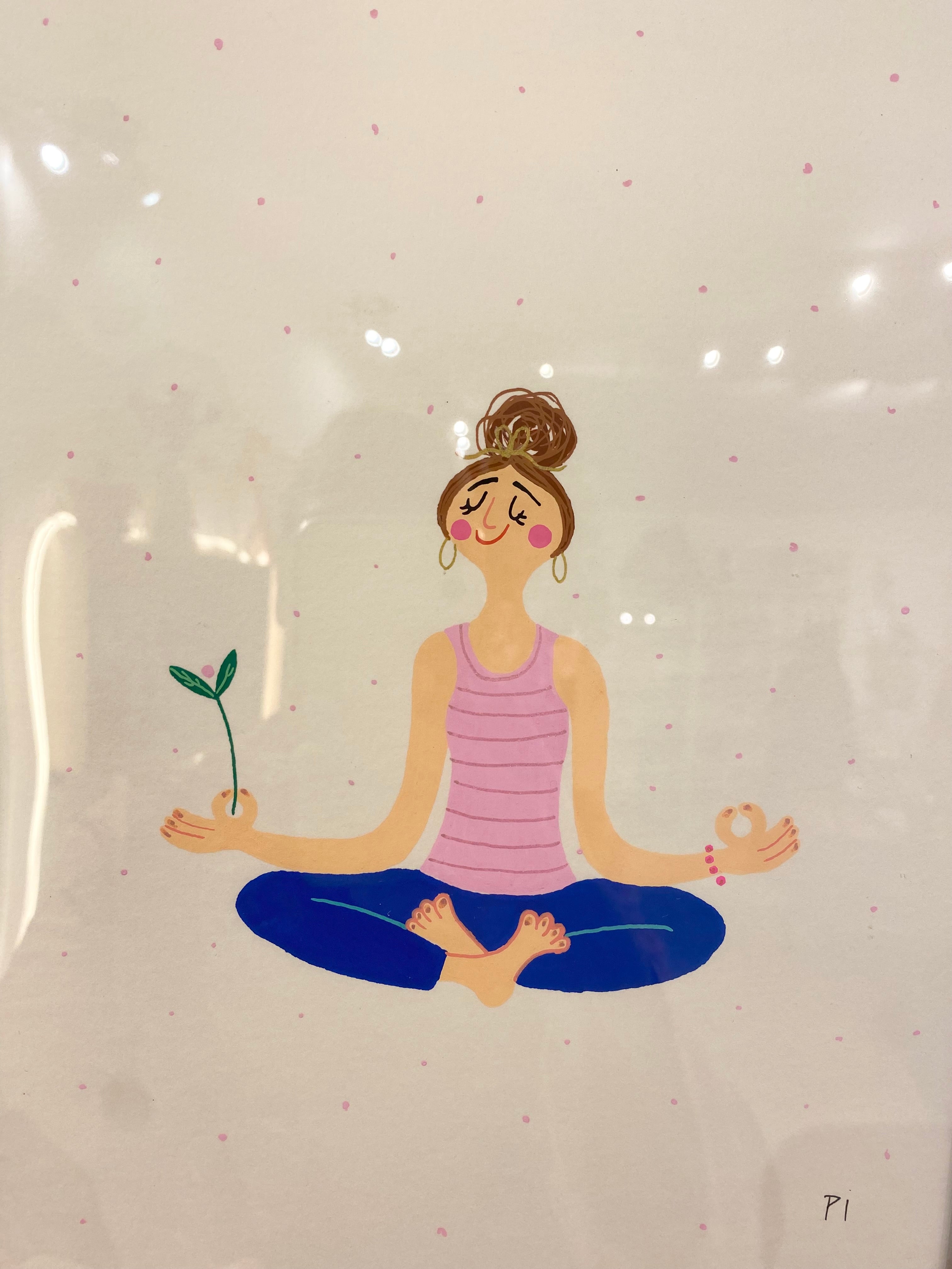 Planteyoga blå - A4 Original i ramme