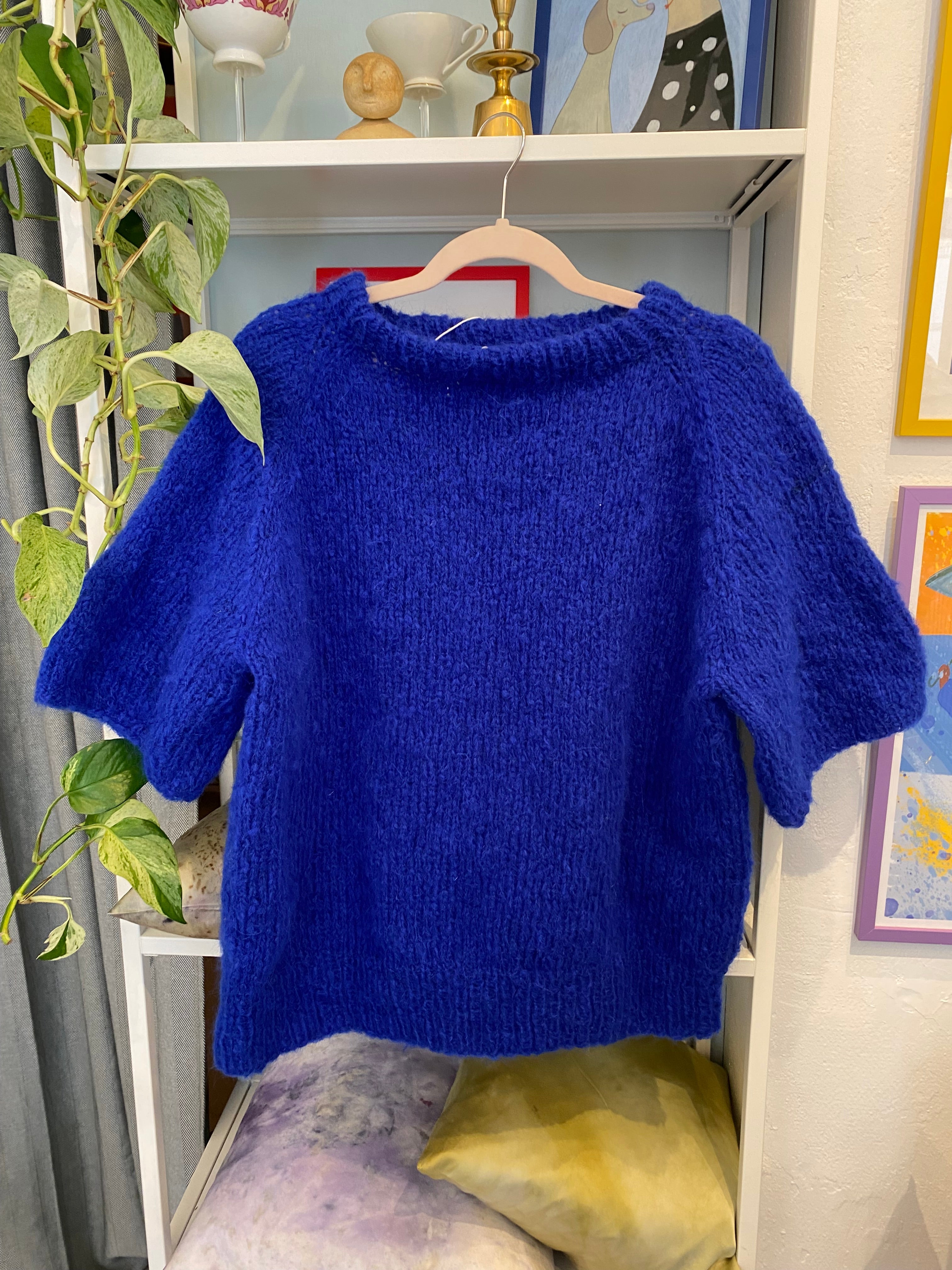 Kortærmet strik, blå