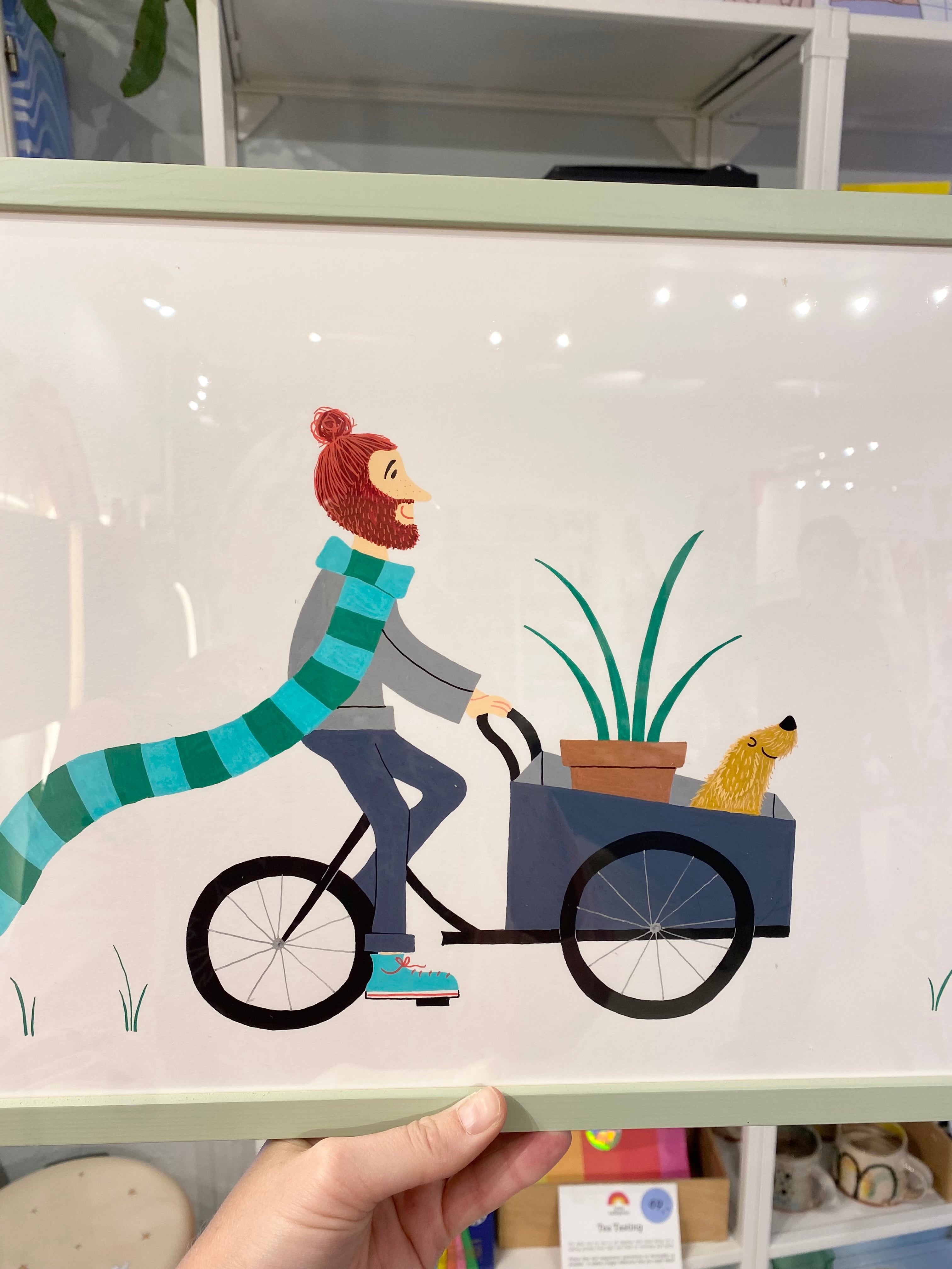 Ladcykel hund - A3 Original i ramme