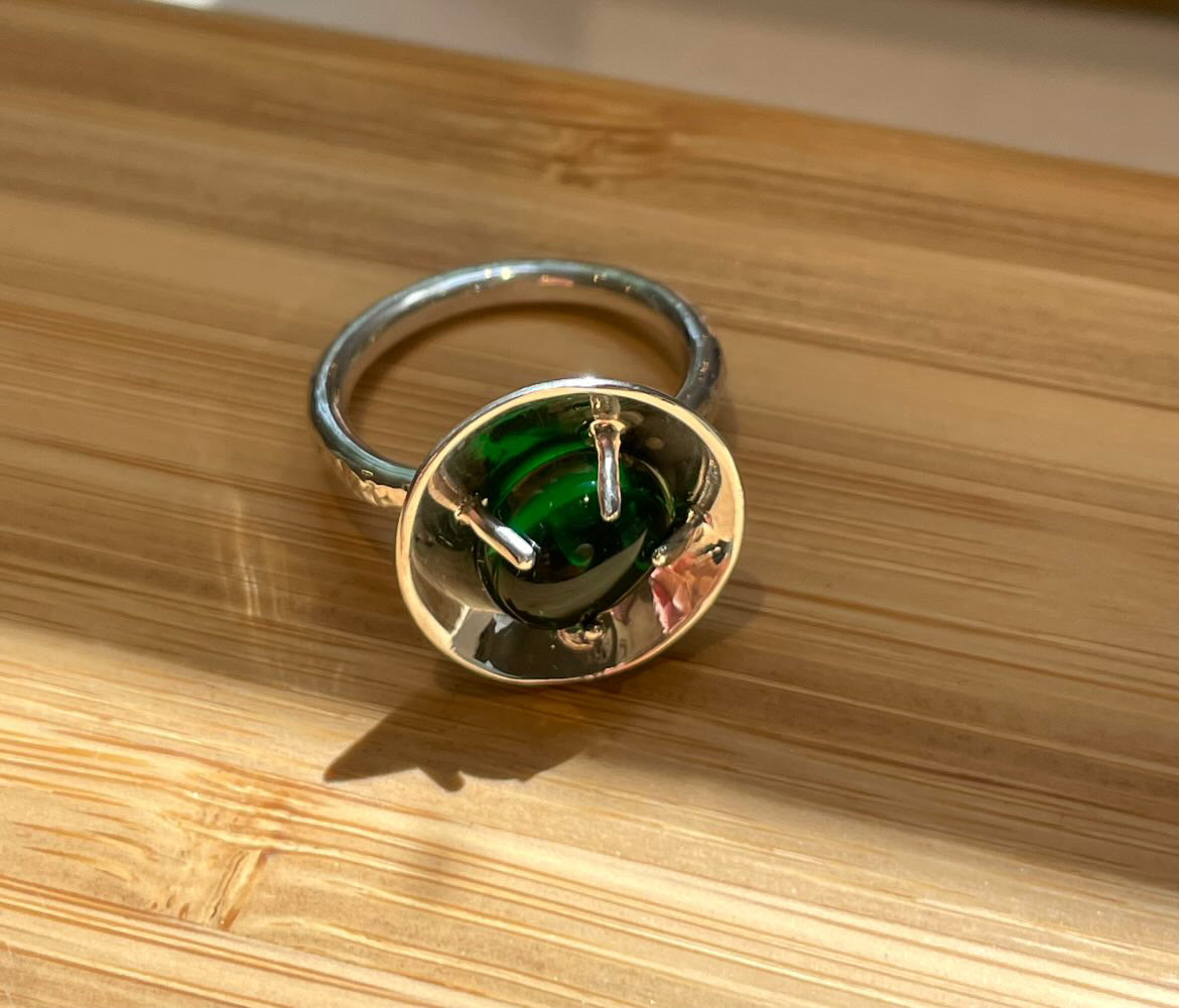 Sølvring m. Grøn agat (str. 54,5)