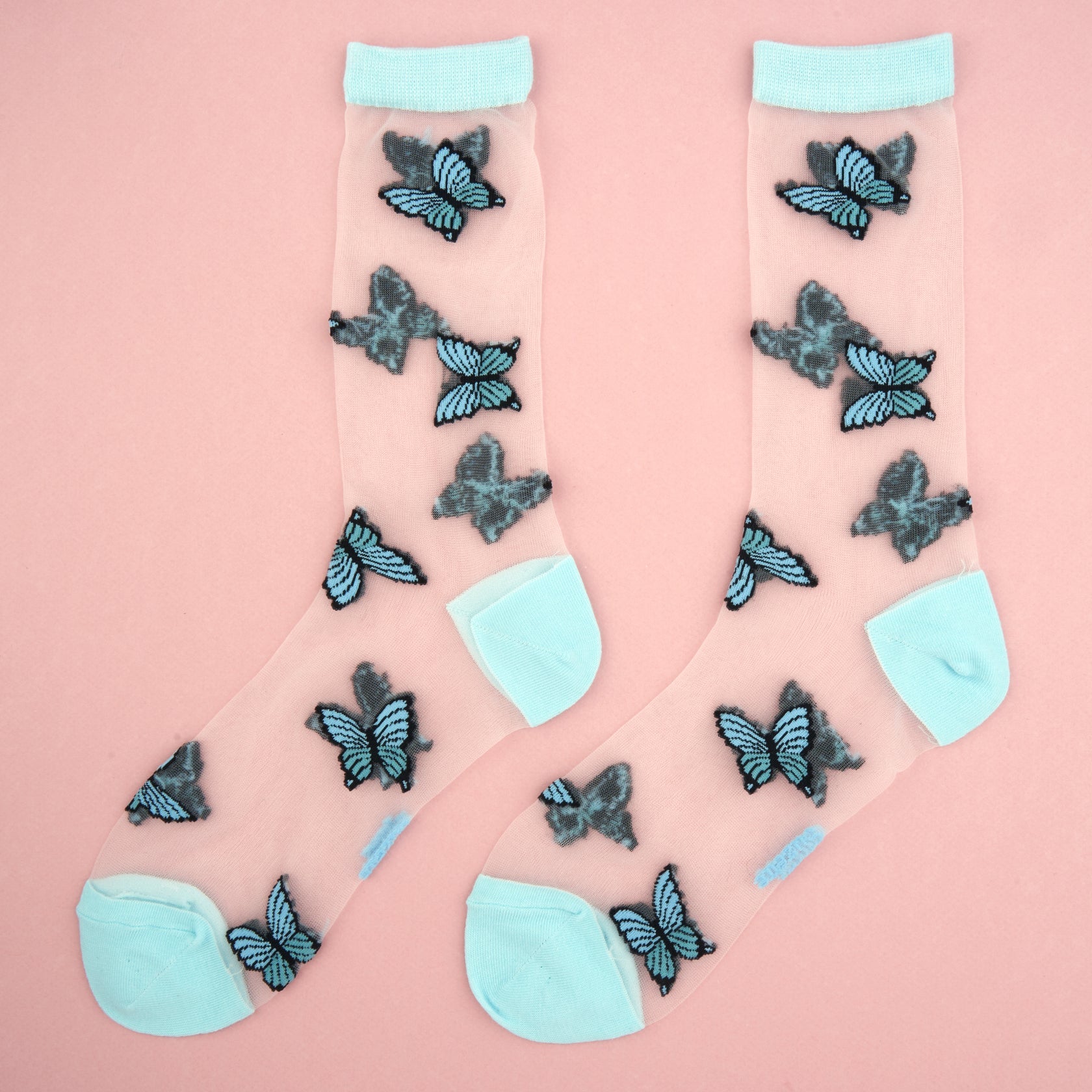 Blå sommerfugle socks, sheer