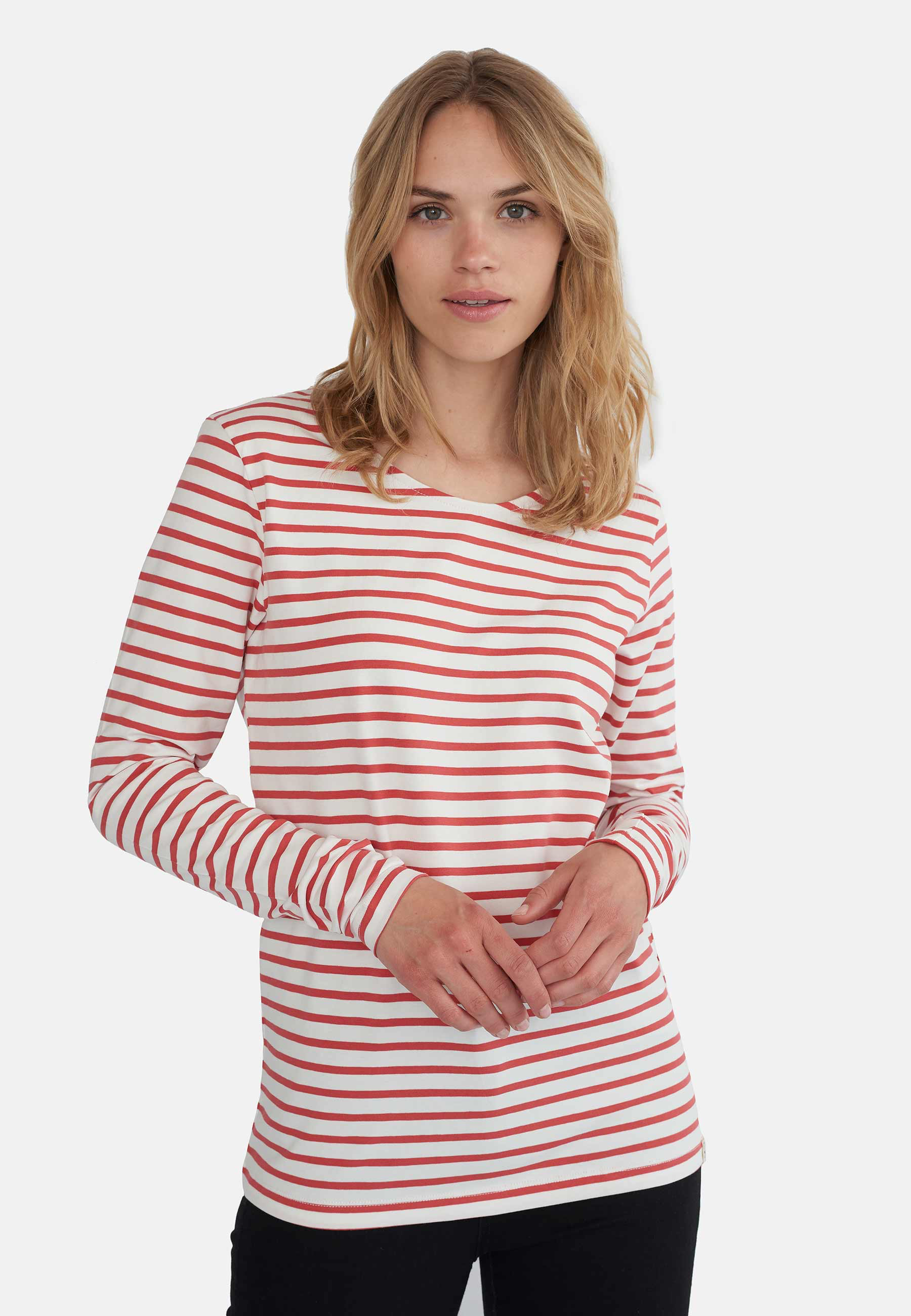 Mulle bluse, rød/hvid stribet