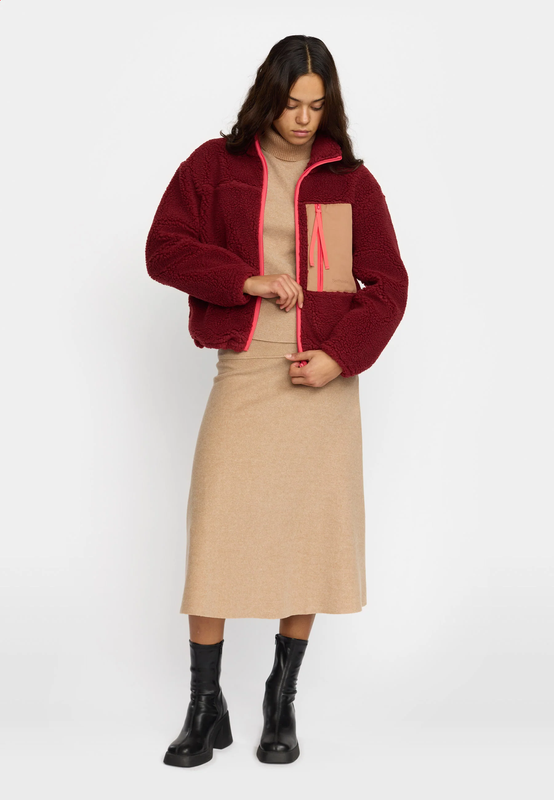Pocket teddy jacket - Burgundy