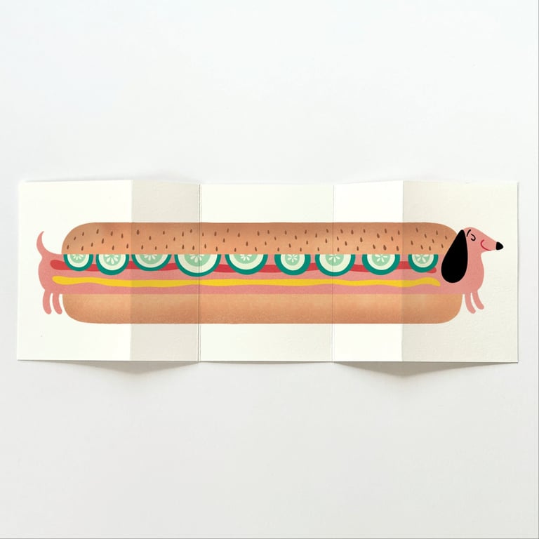 Kunstnerkort A6, Pølsehund harmonikakort