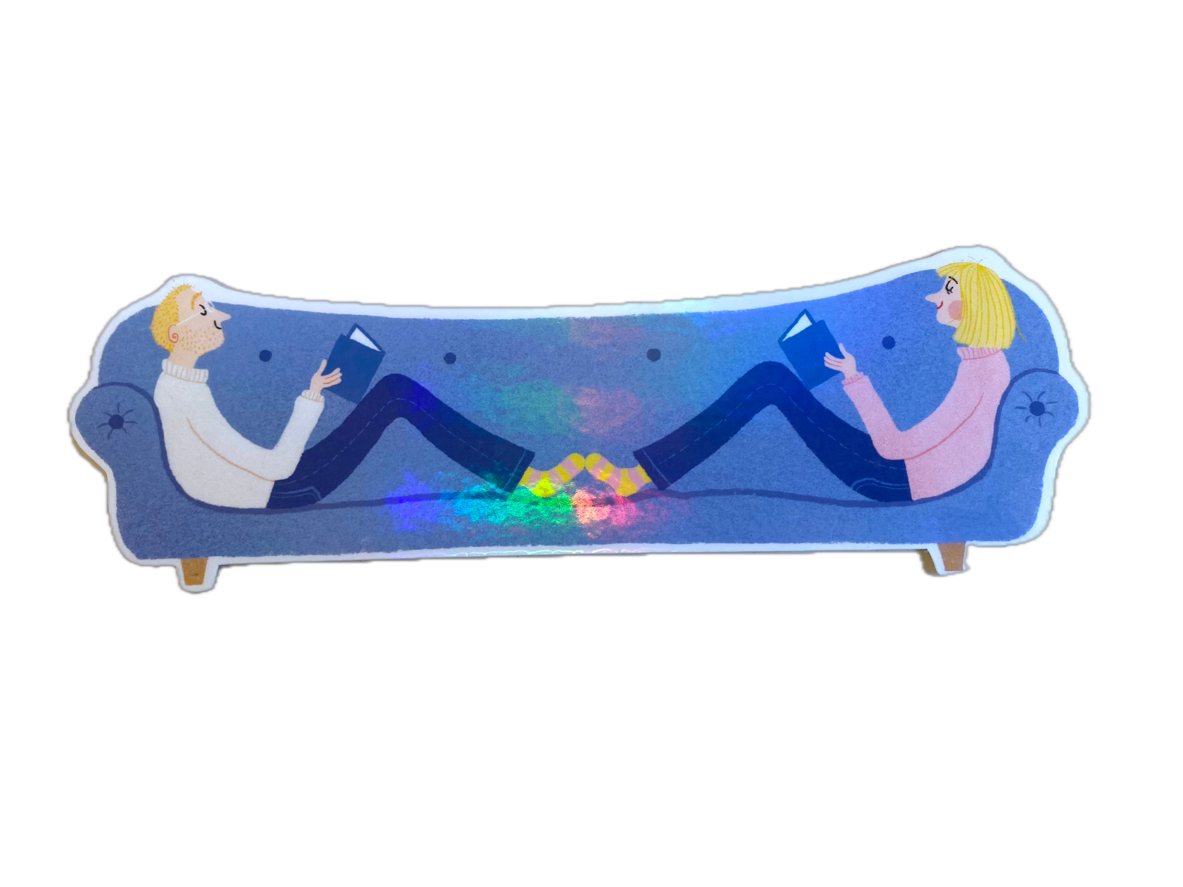 Bogmærke, Par i blå sofa