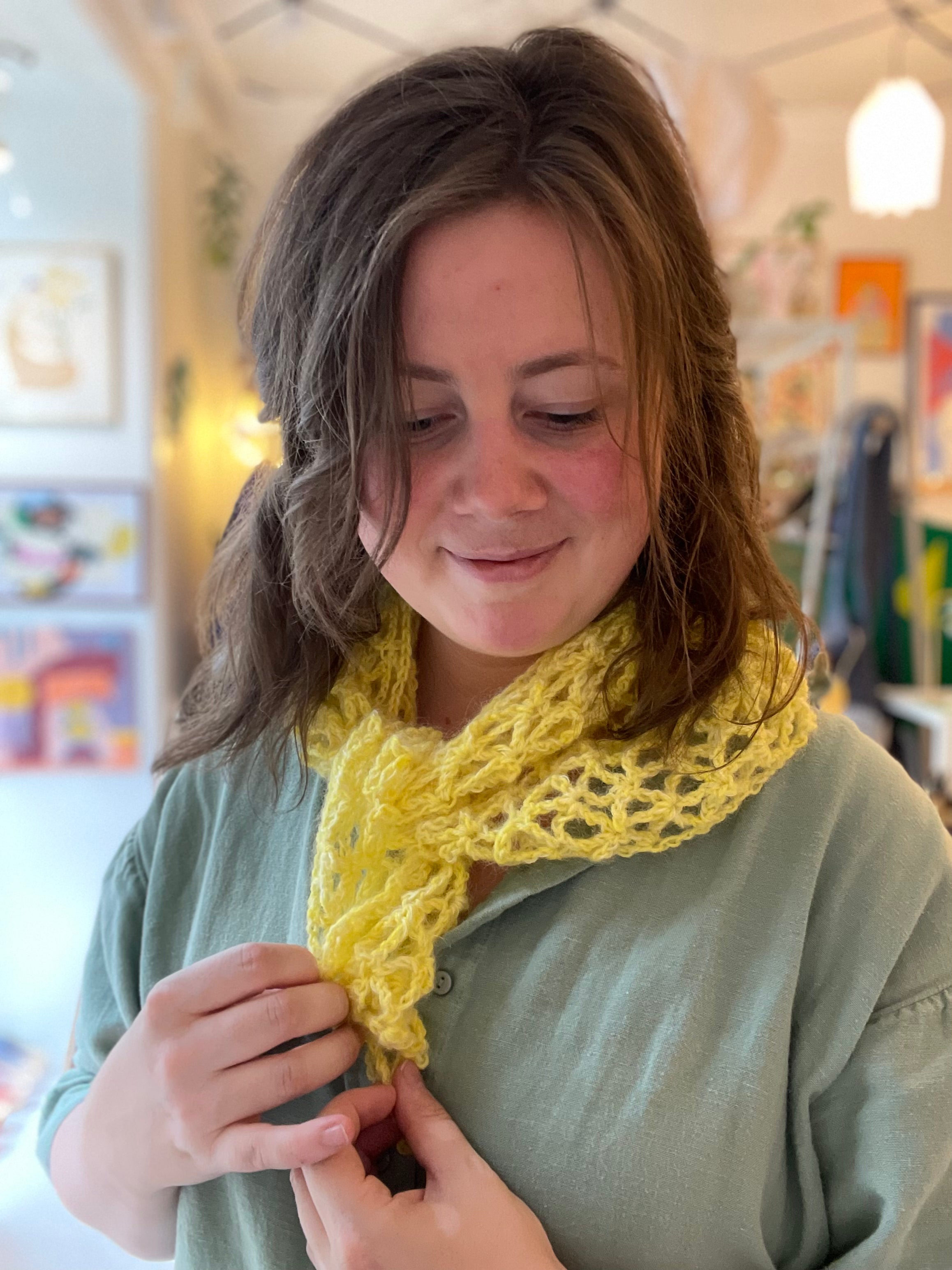 Tørklæde, gul mohair