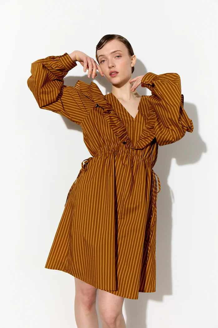 Lucinda Dress - Caramel striped