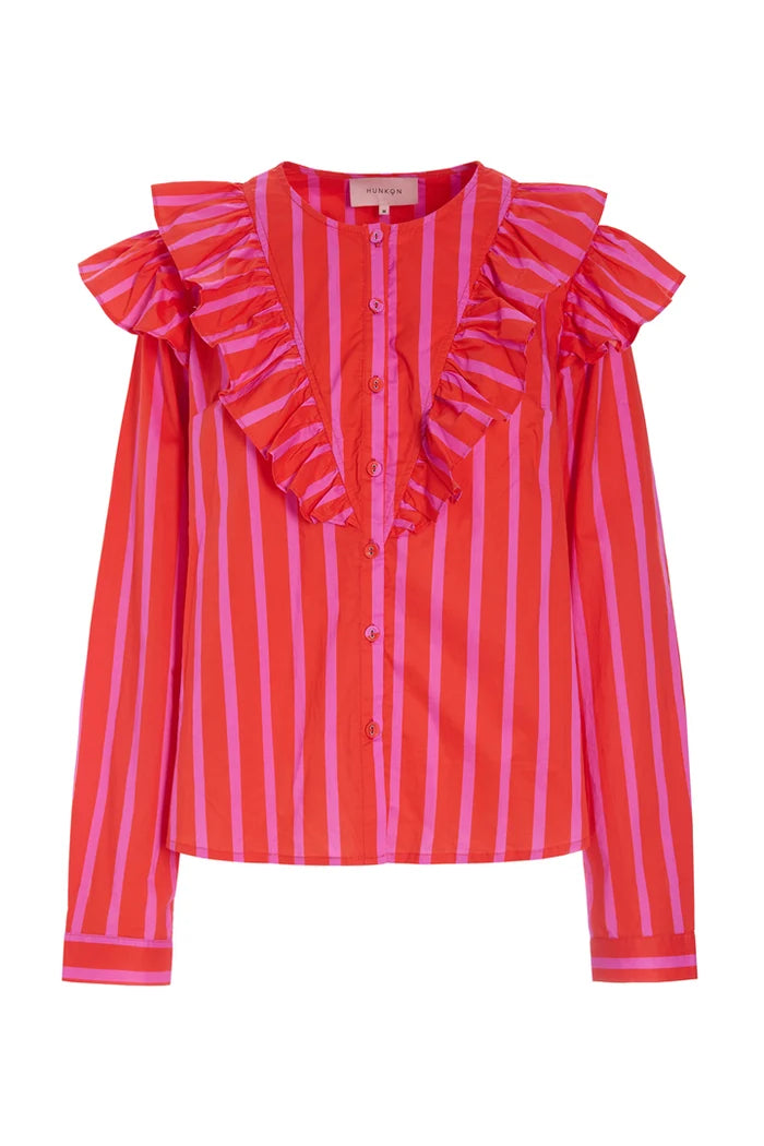 Lucinda Ruffle Shirt - Red striped