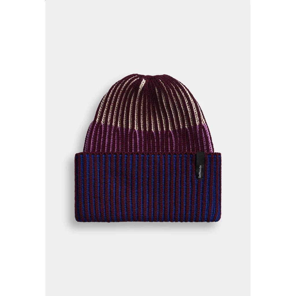 Rib Block Beanie, Burgundy