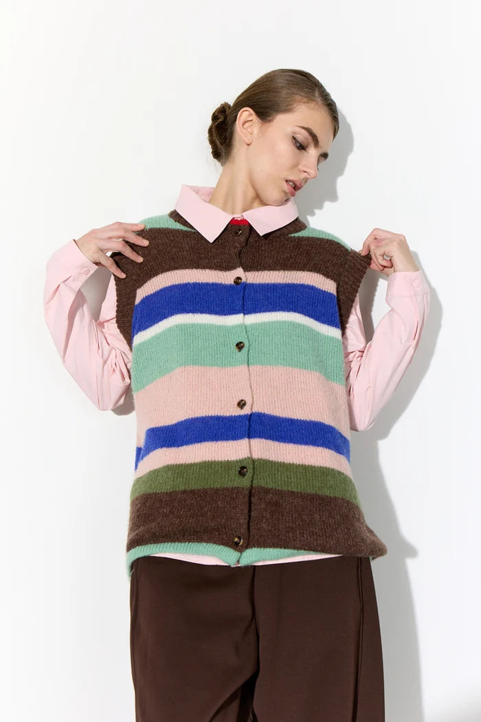 Tallulah Knit Vest - Brown Stripes