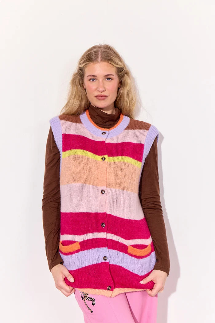 Tallulah Knit Vest - Peach Stripes