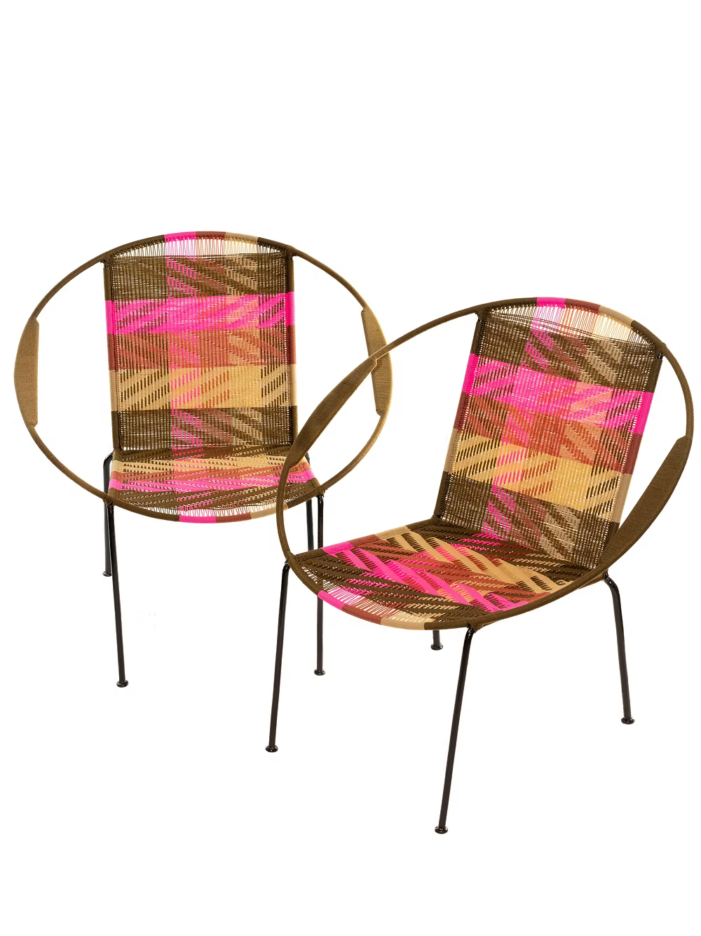 PRE-ORDER Håndflettet armstol - Pink/rødler/beige/khaki