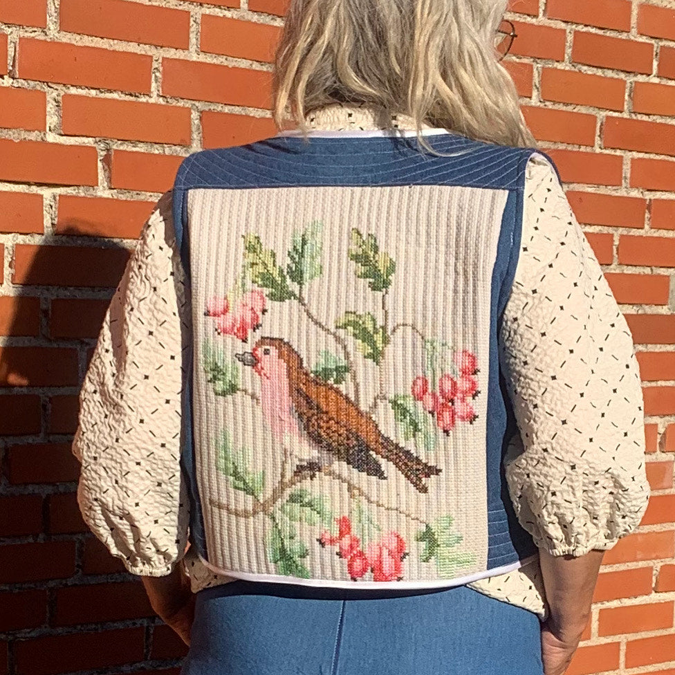 Gråspurv Broderet Vest