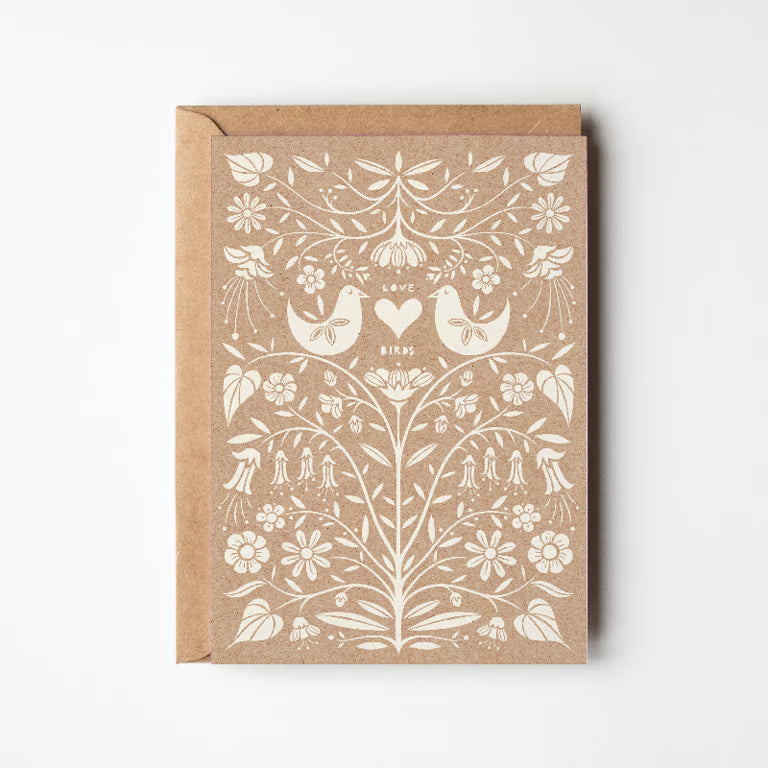 Kunstnerkort A6, Love birds (brun)