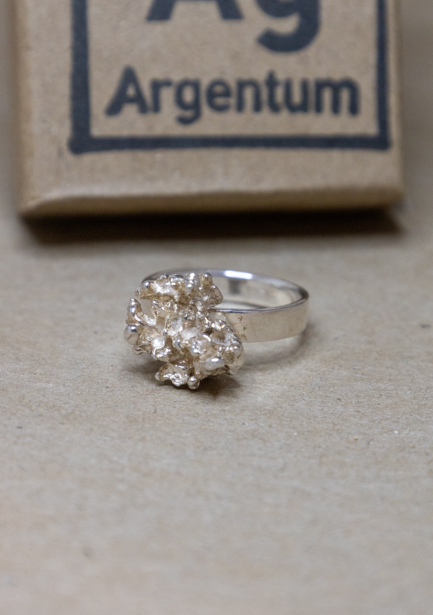 Organisk sølvring støbt i salt (str. 56,5)