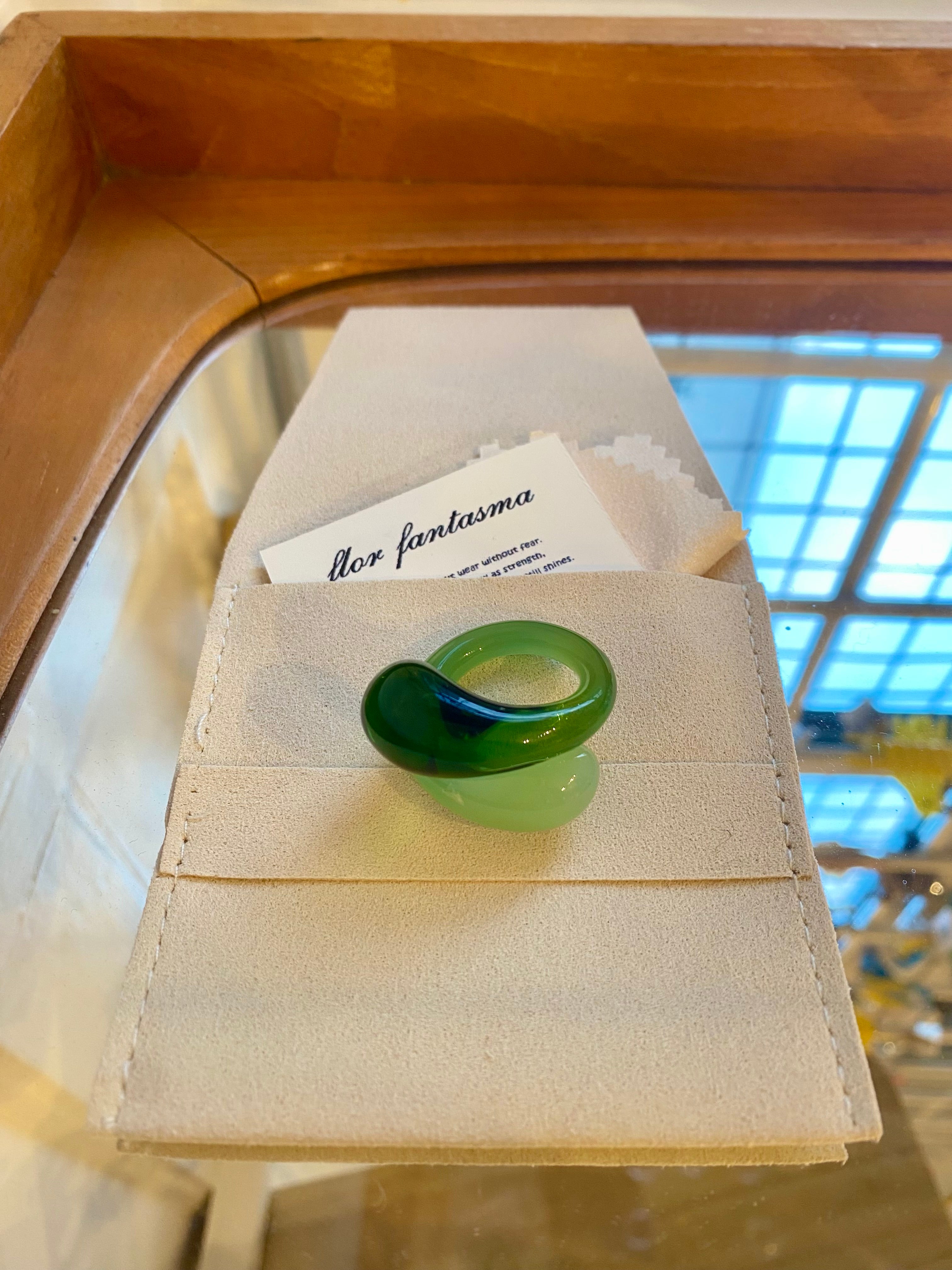 Glas ring - Two drops - Grøn