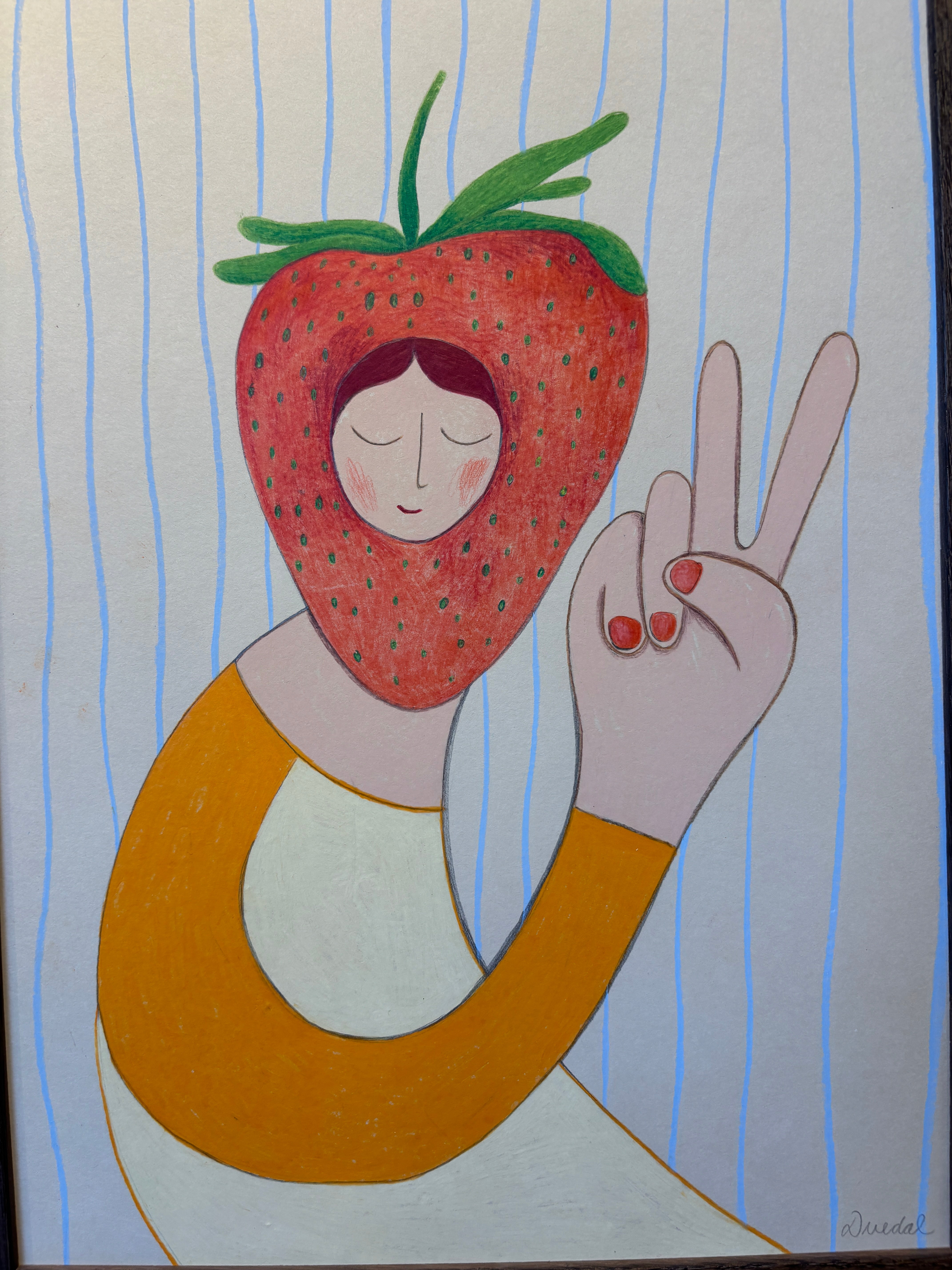 "Jordbær power" / Original A3 illustration (framed)