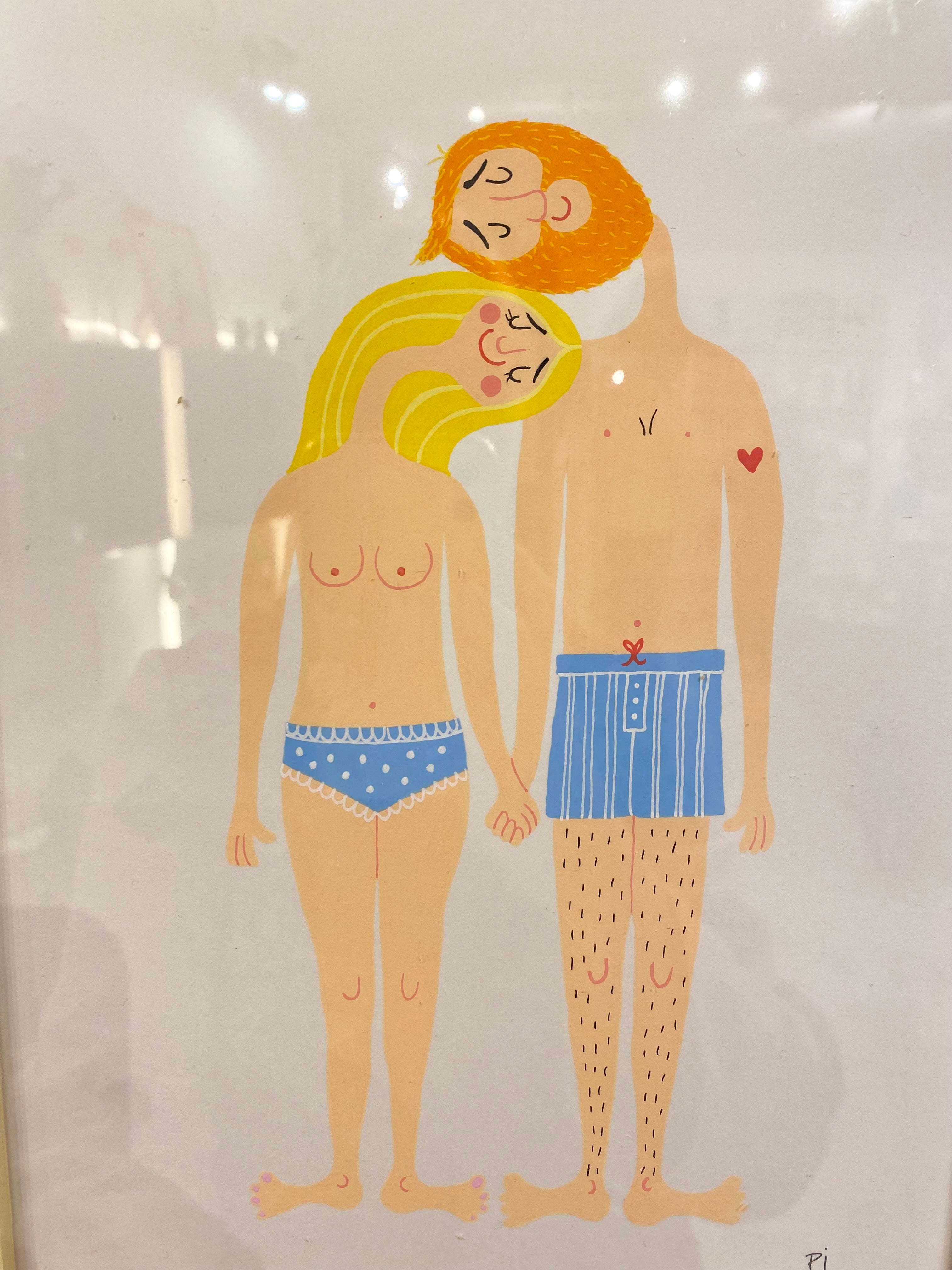 Blåt undertøj - A4 Original i ramme