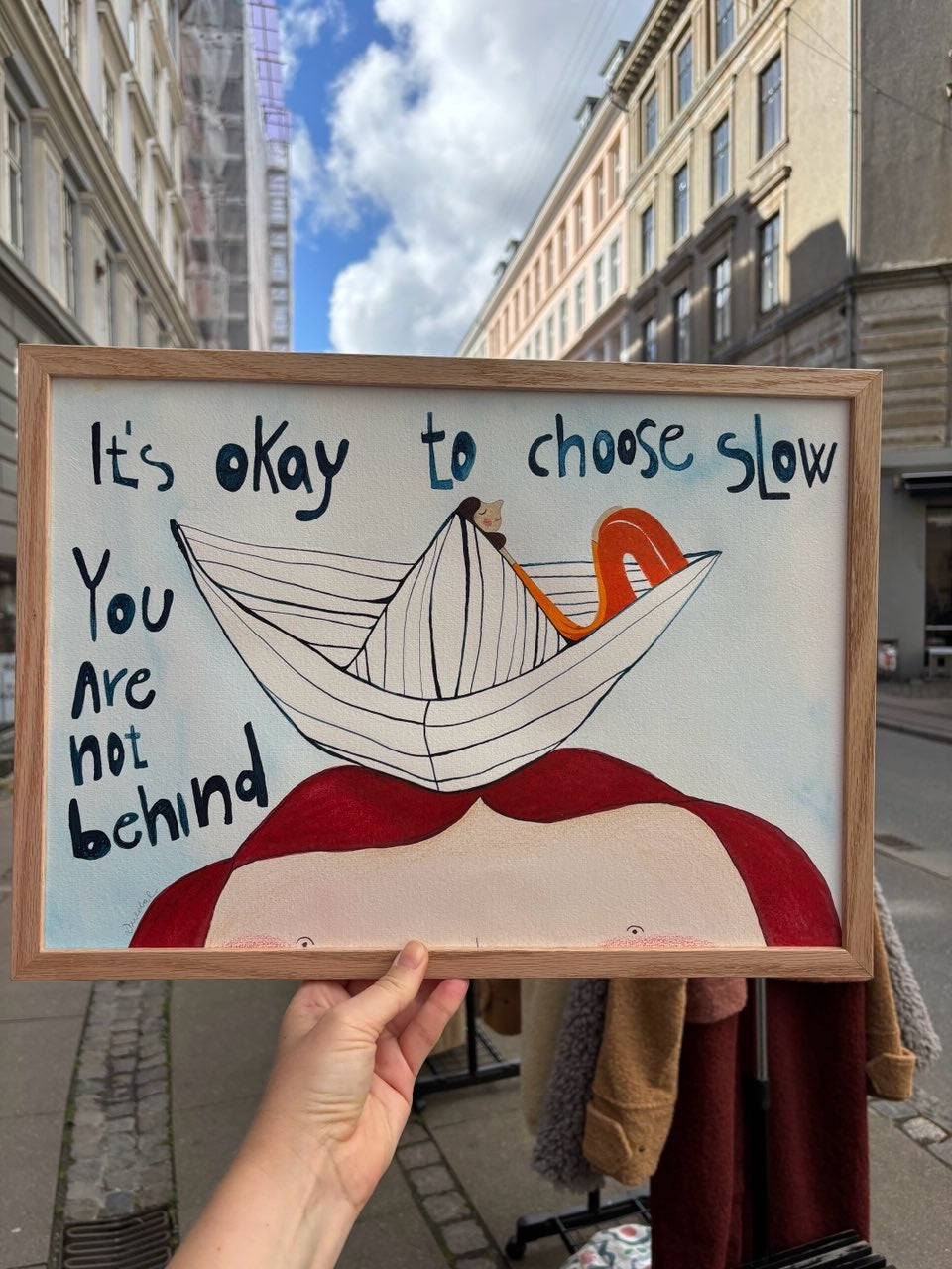 "It's okay to choose slow" / Original A3 illustration (framed)