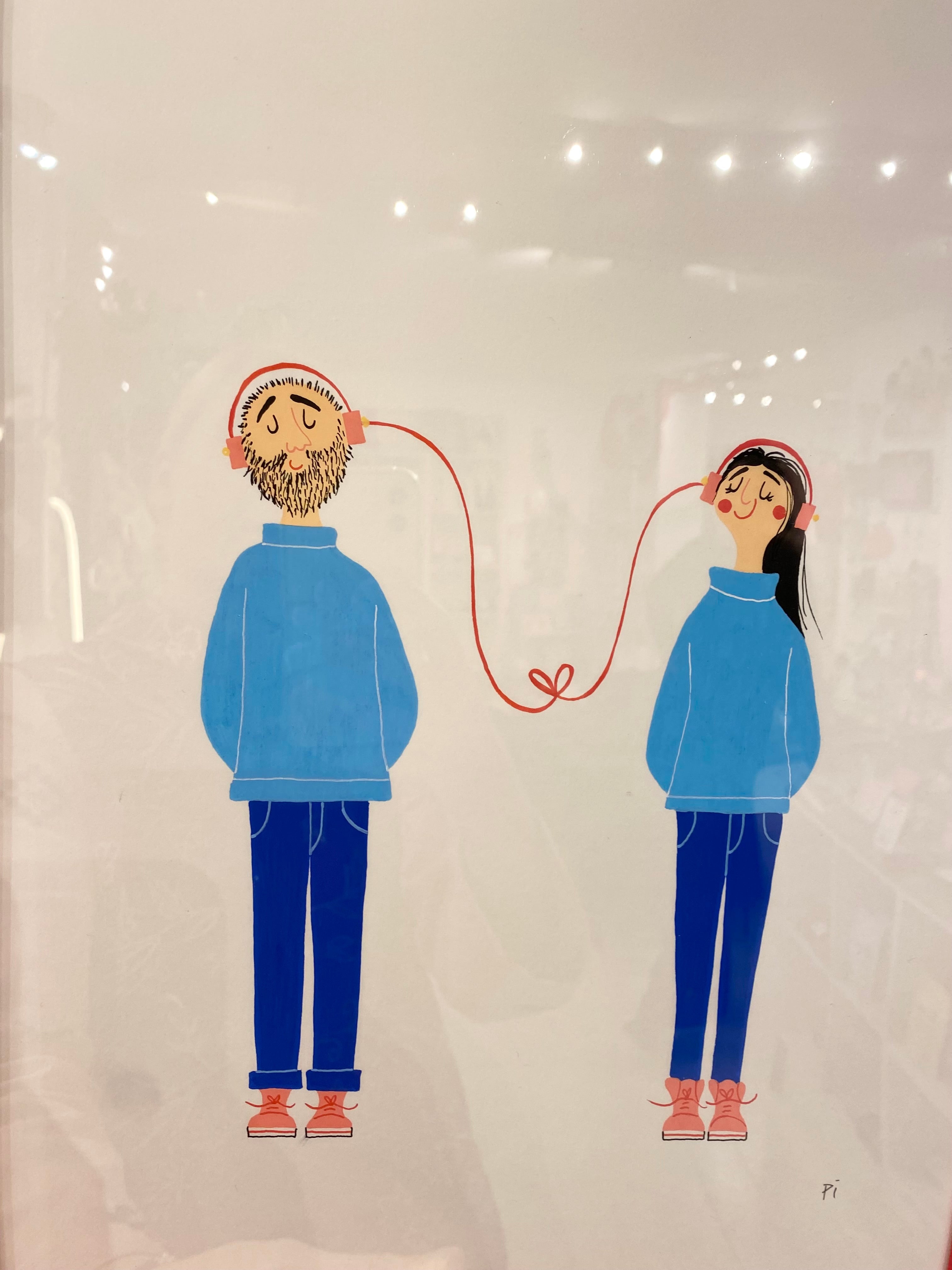 Hjertelyd blå - A3 Original i ramme