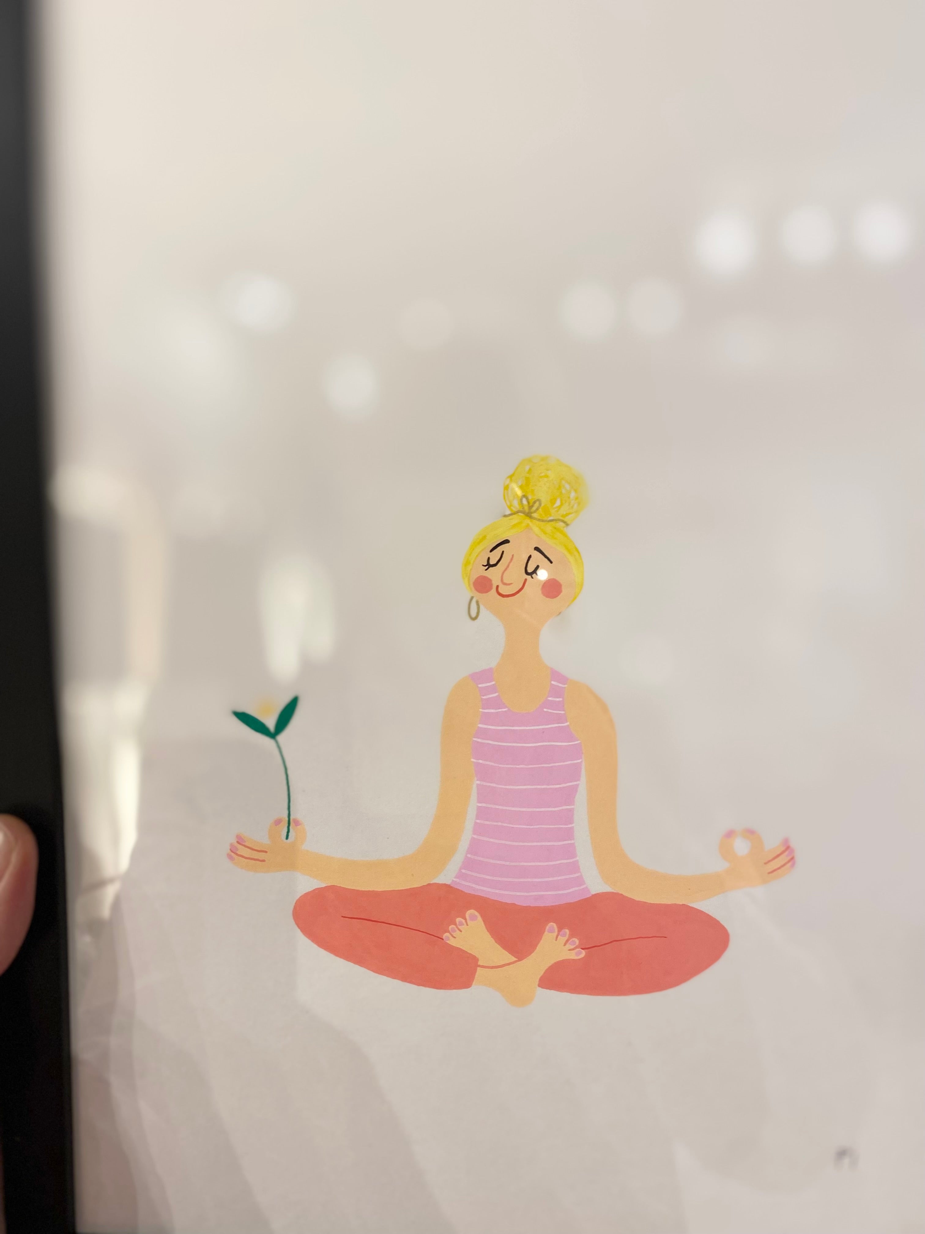 Planteyoga lyserød - A4 Original i ramme