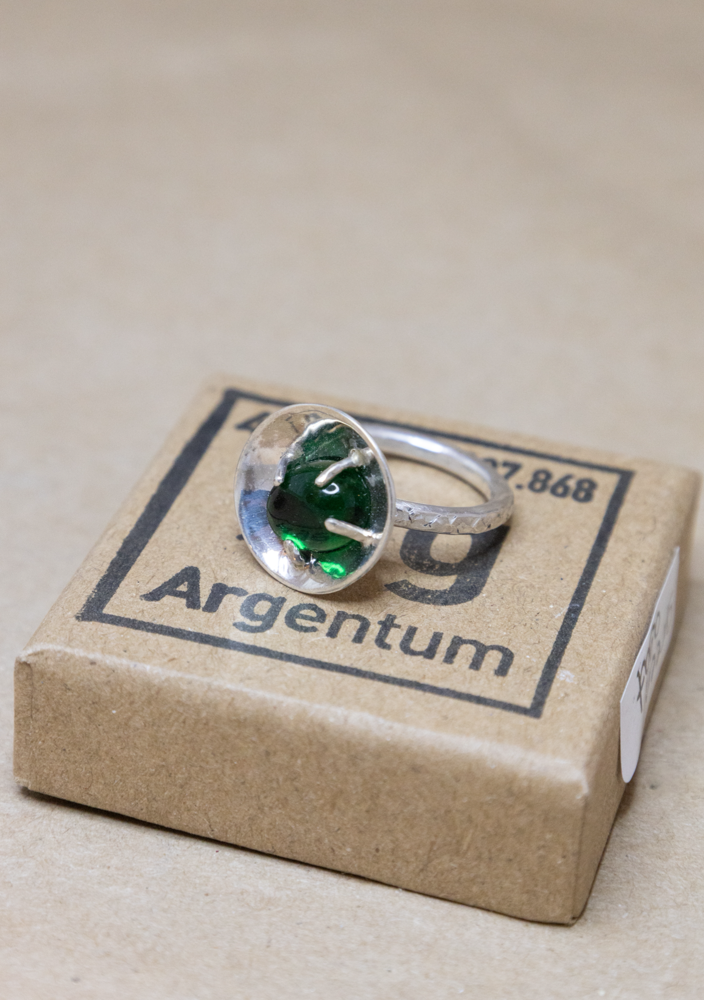 Sølvring m. Grøn agat (str. 54,5)