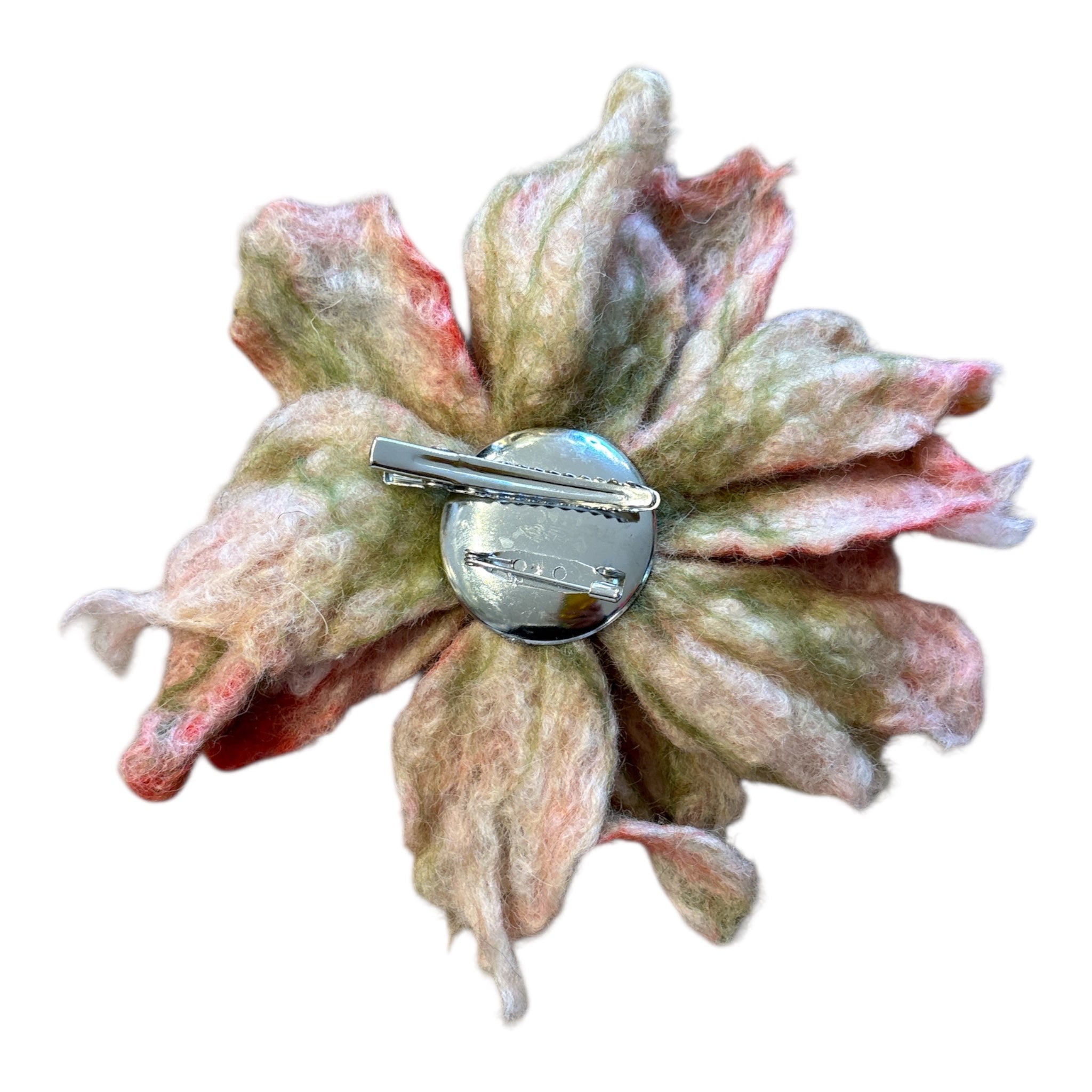 Unika broche filtet lyserød/rød blomst