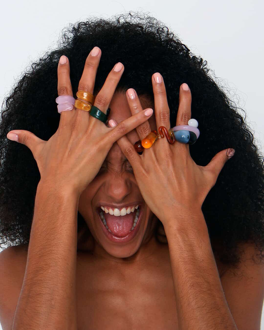 Glas ring - Two drops - Brun/Klar lyserød