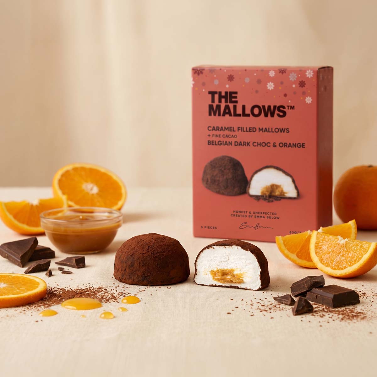 The Mallows Box - Caramel filled with dark chocolate and orange. 5 stk