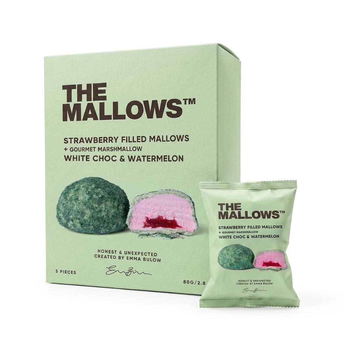 The Mallows Box - Strawberry filled with belgian chocolate and watermelon. 5 stk