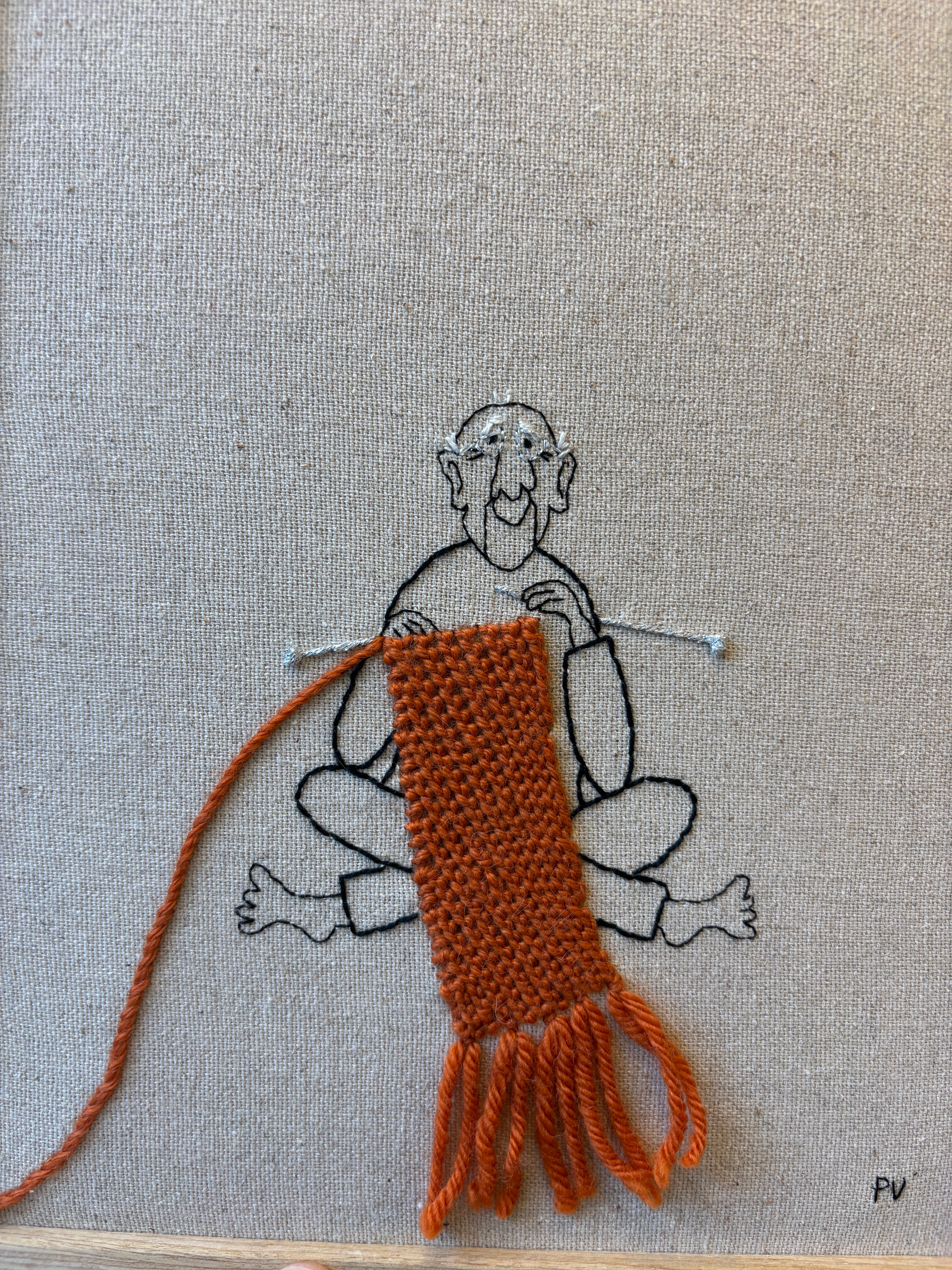 A4 framed Embroidery - brun hjemmestrik