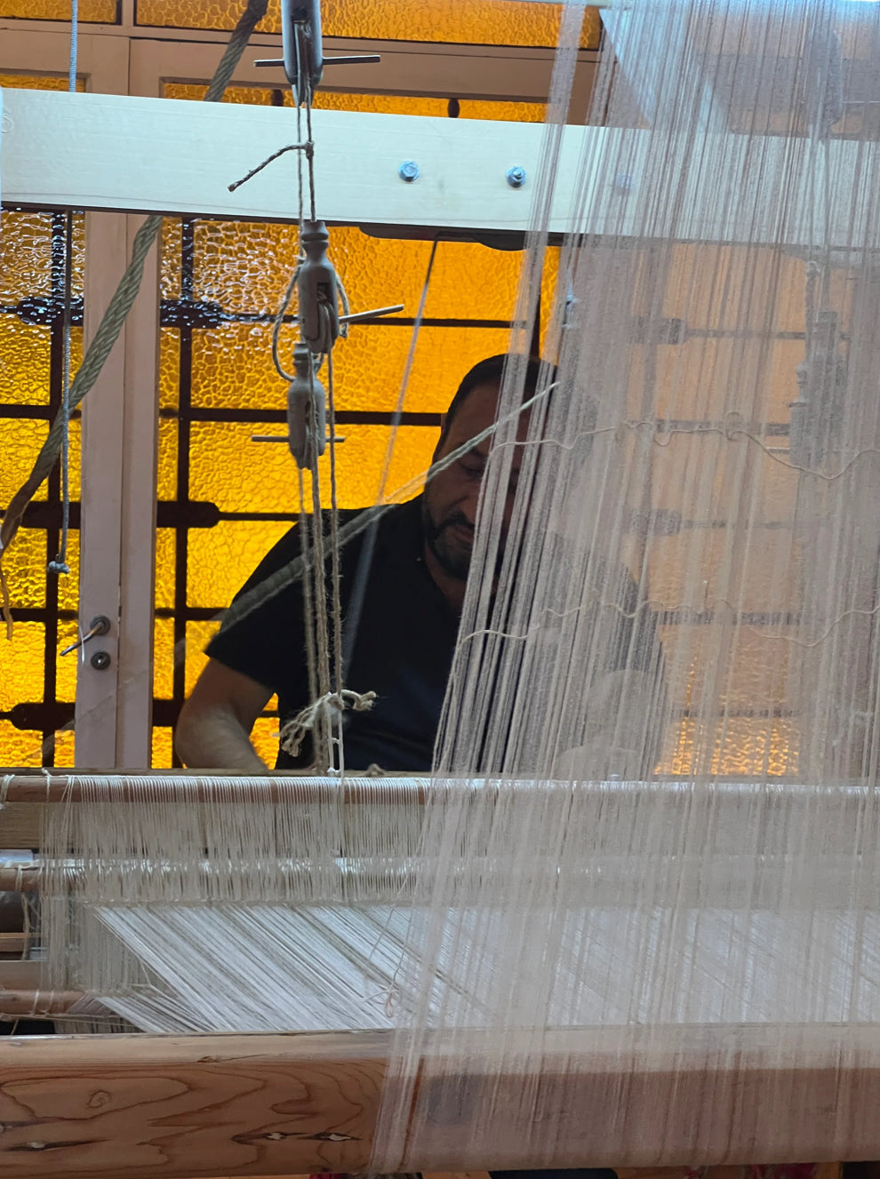 Håndvævet håndklæde - Hvid med røde striber