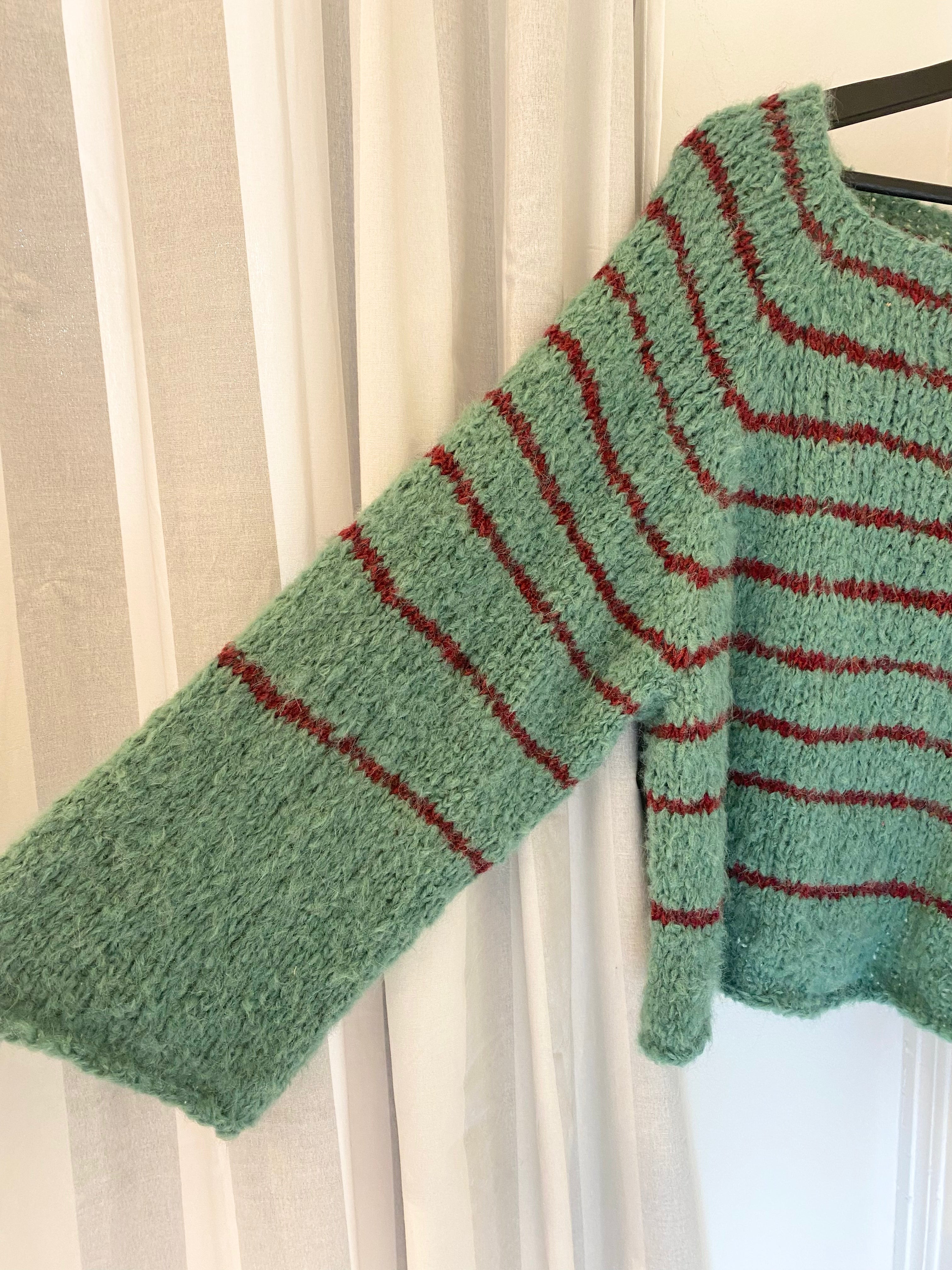 Håndstrik grøn/bordeaux