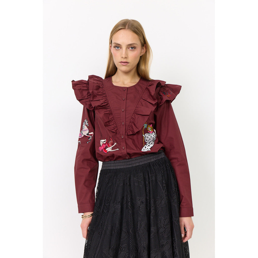 Nola Ruffle Shirt - Oxblood
