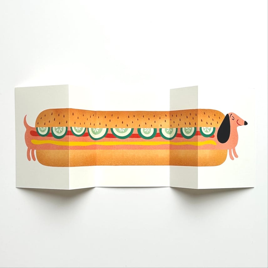 Kunstnerkort A6, Pølsehund harmonikakort