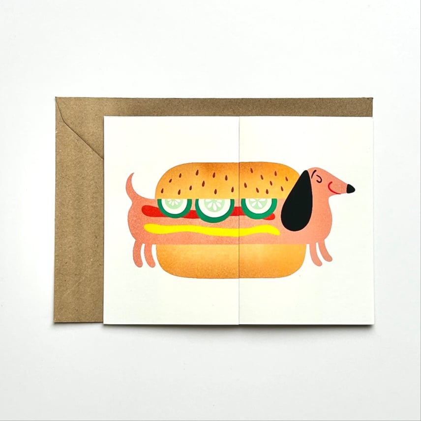 Kunstnerkort A6, Pølsehund harmonikakort