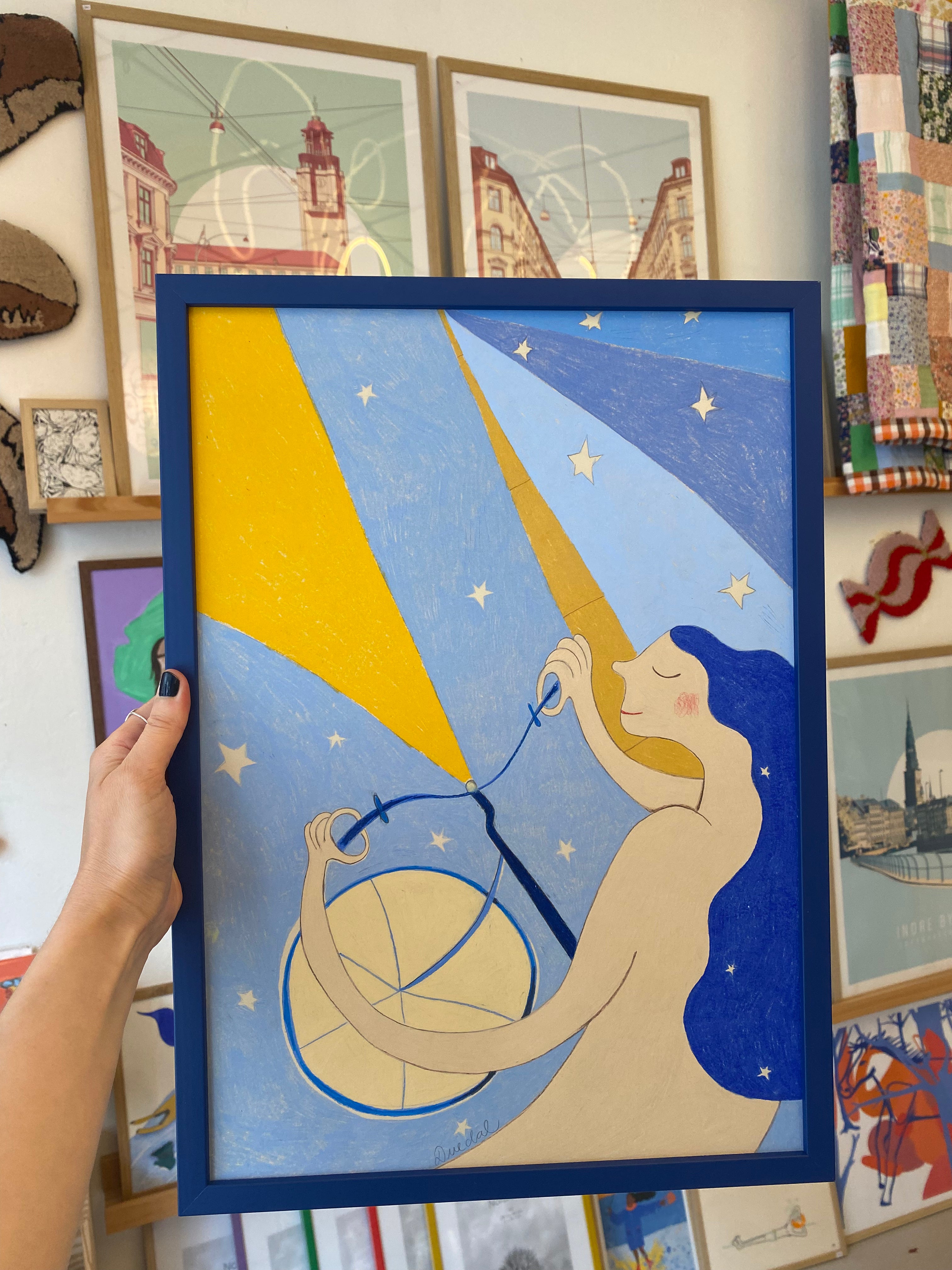 "Biking to the stars" / Original A3 illustration (framed)
