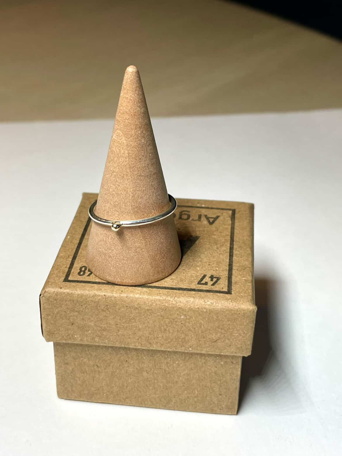 Sølvring med guldkugle (str. 58)