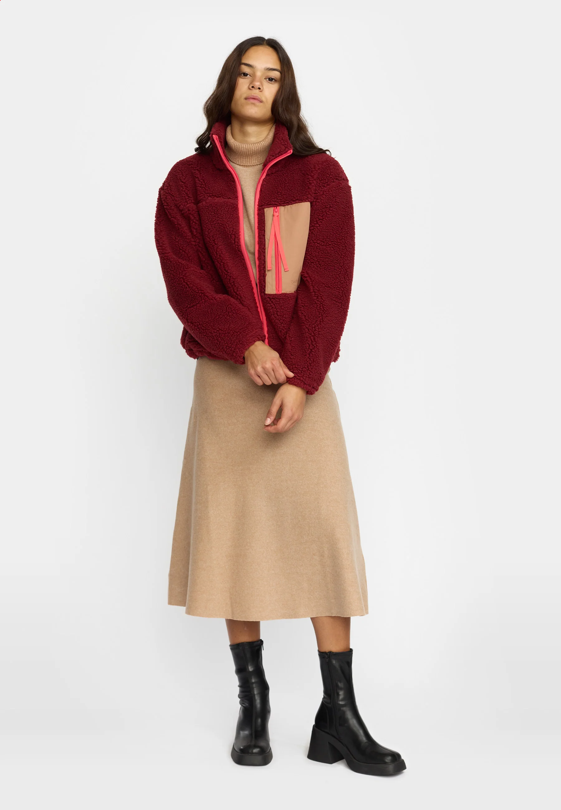 Pocket teddy jacket - Burgundy