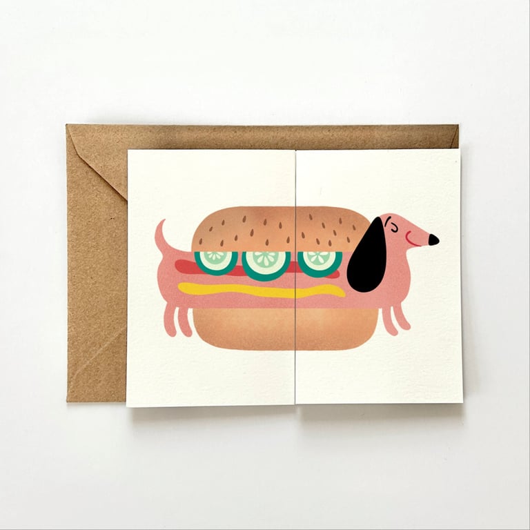 Kunstnerkort A6, Pølsehund harmonikakort