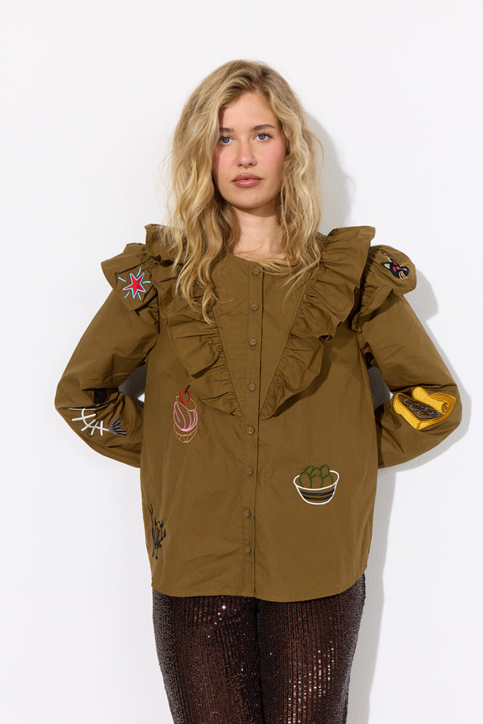 Nola Ruffle Shirt - Olive
